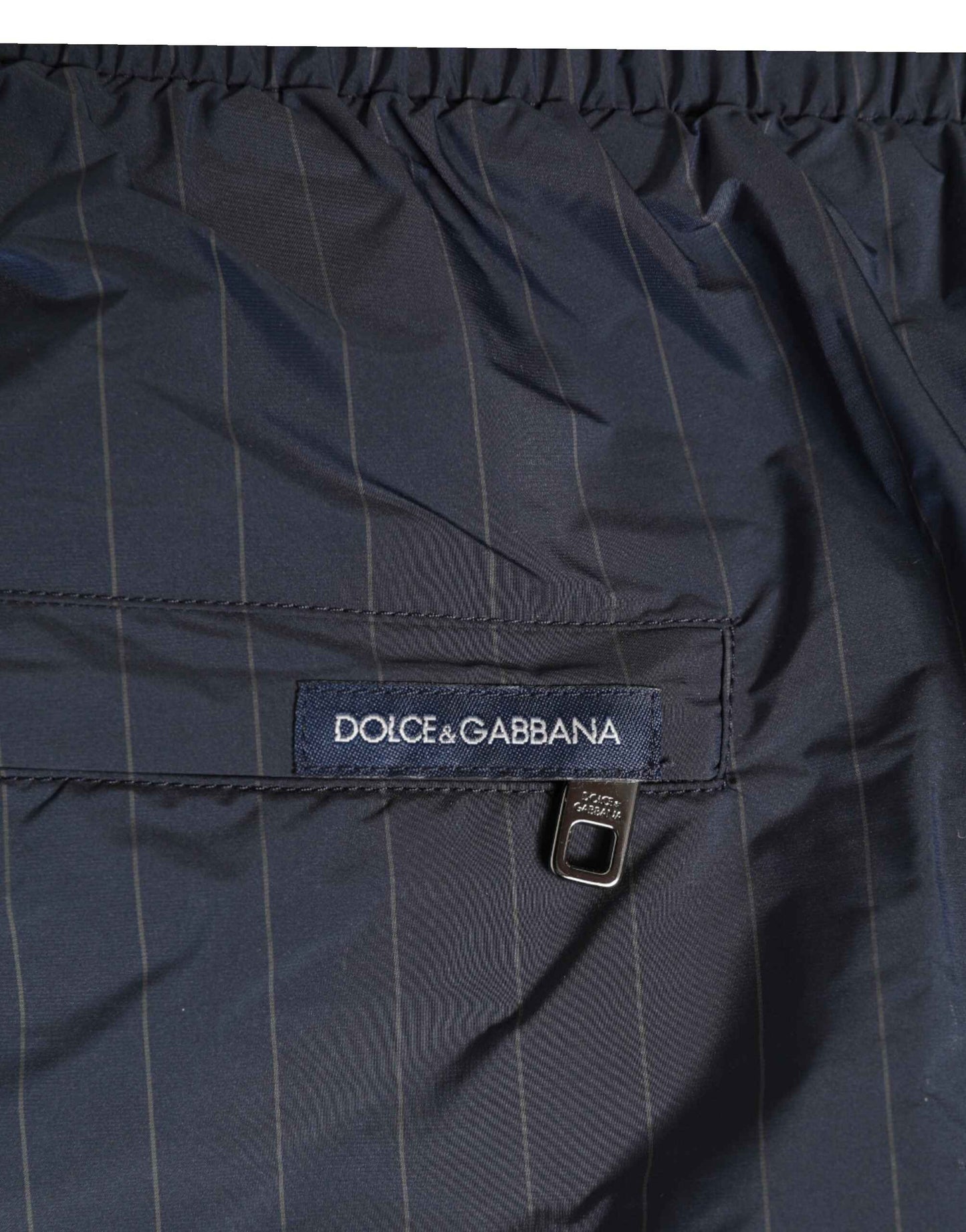 Dolce & Gabbana Navy Blue Polyester Nylon Pinstripe Men's Swimwear