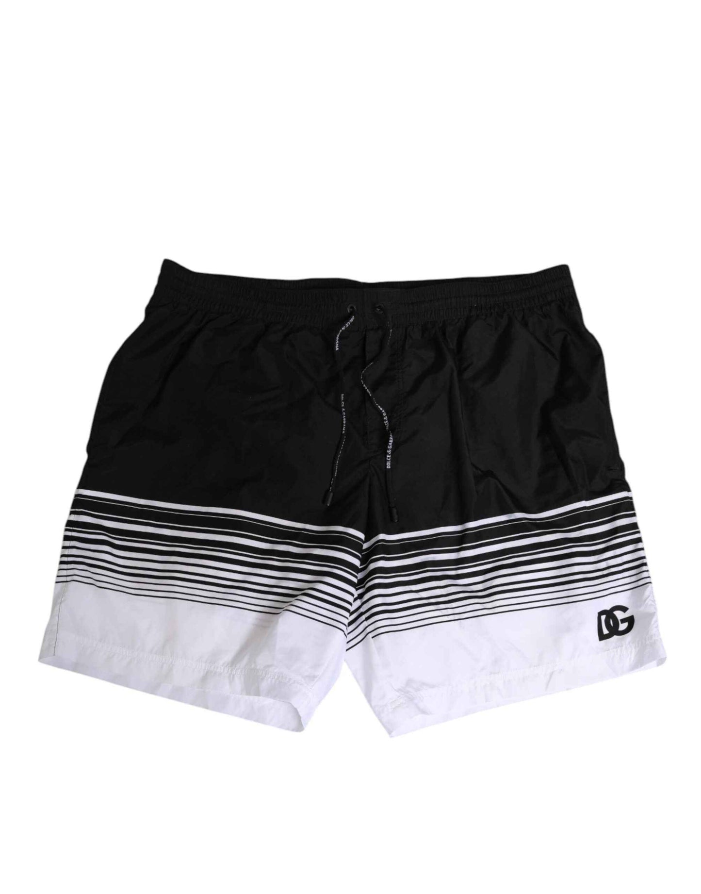Dolce & Gabbana Black White Striped DG Logo Men Short Swimwear by Dolce & Gabbana