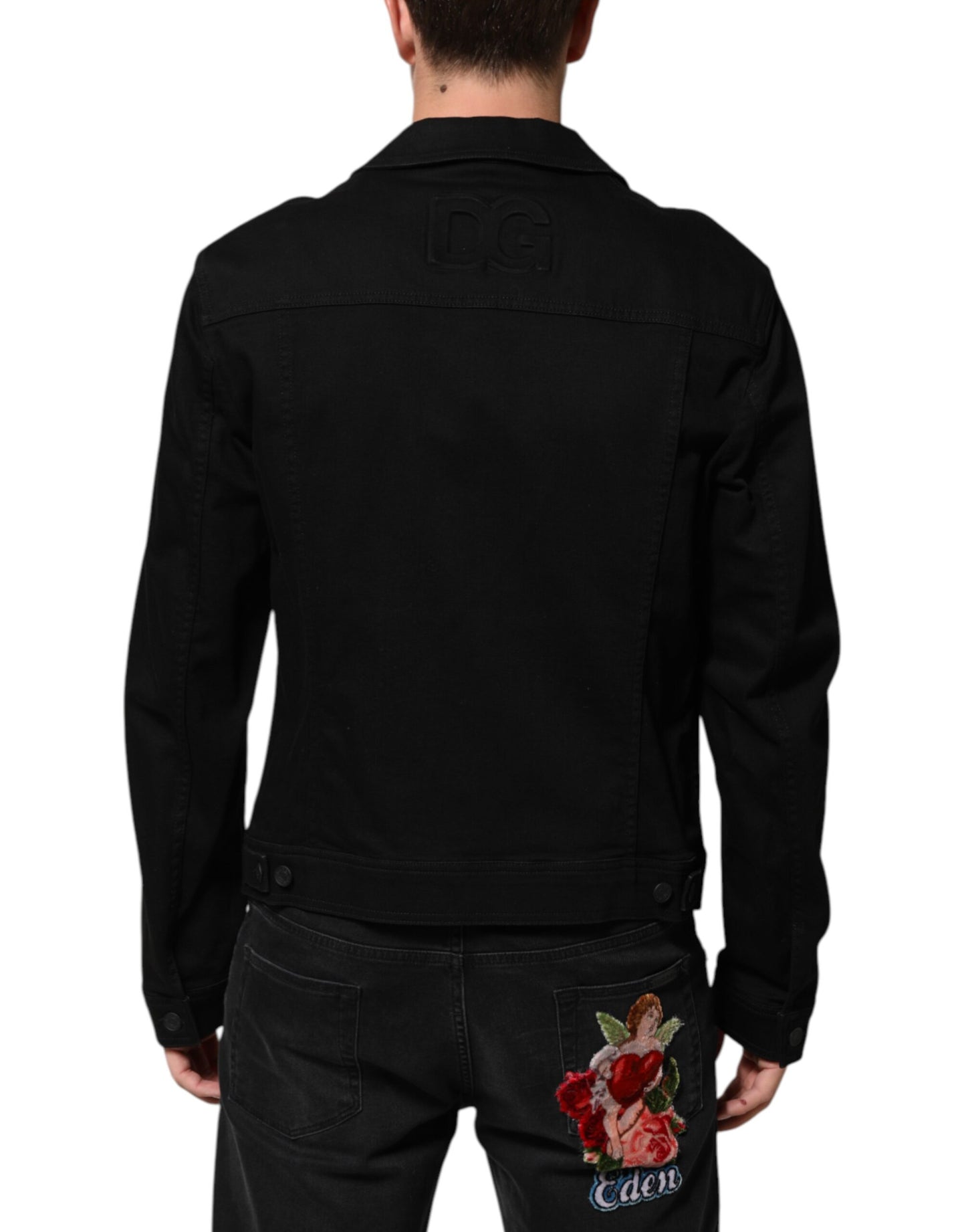 Dolce & Gabbana Black Cotton Denim Stretch Giubbotto Jacket - from Dolce & Gabbana