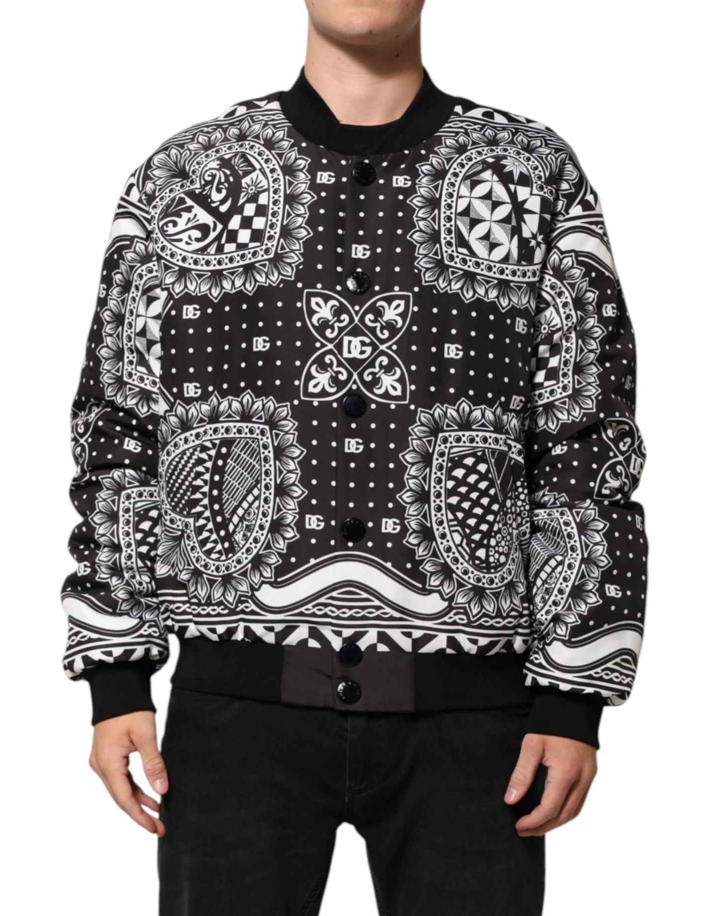 Dolce & Gabbana Black White Bandana Print Bomber Jacket - from Dolce & Gabbana