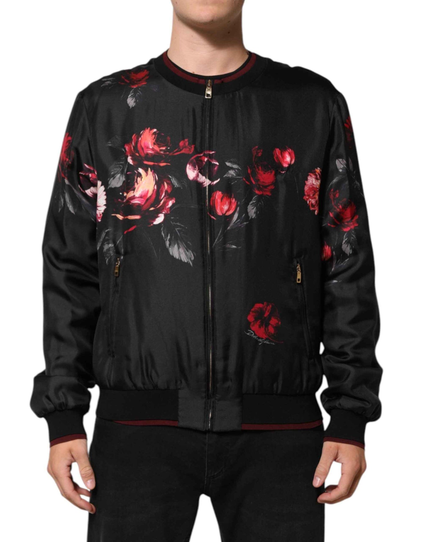 Dolce & Gabbana Black Red Floral Silk Bomber Blouson Jacket by Dolce & Gabbana
