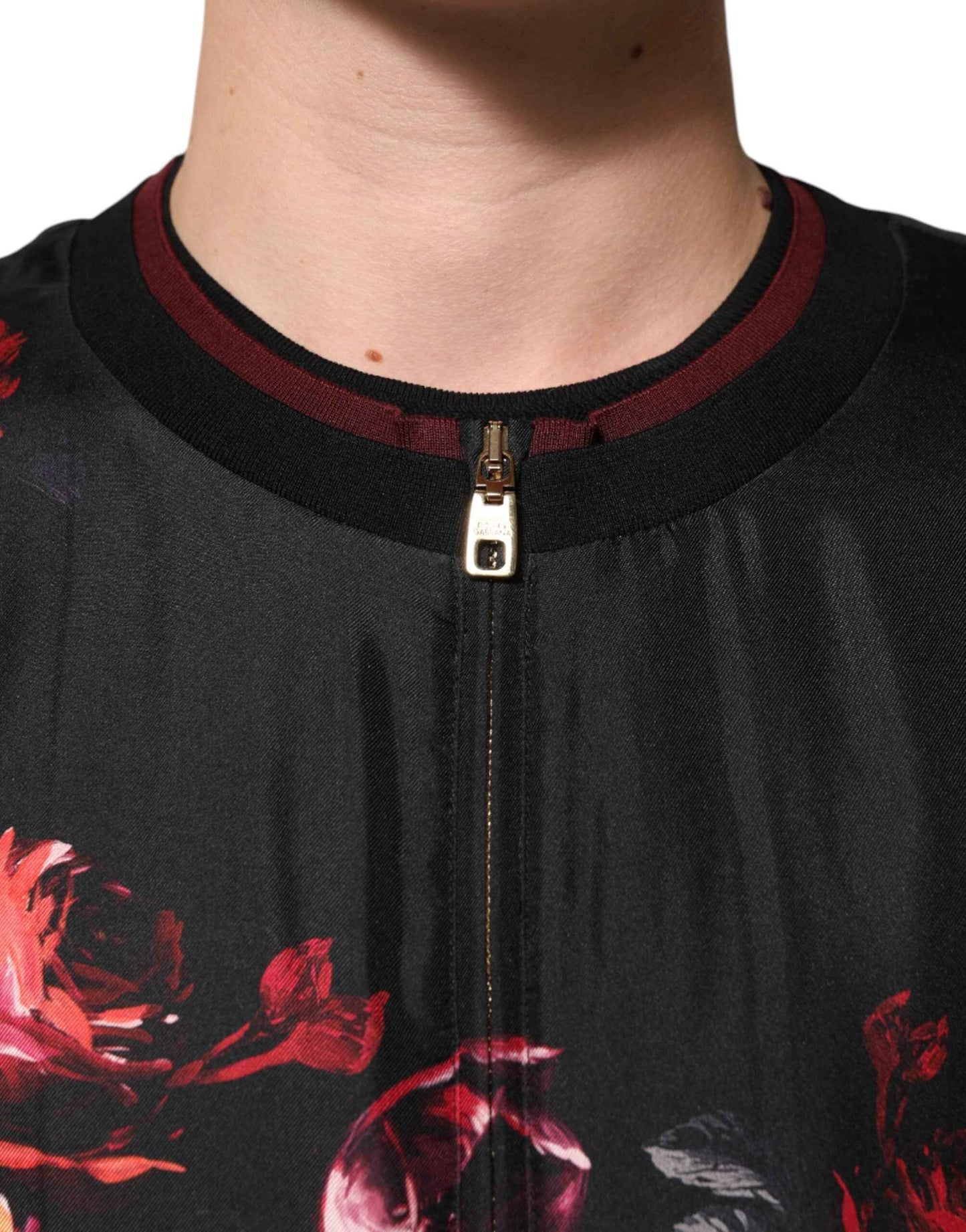 Dolce & Gabbana Black Red Floral Silk Bomber Blouson Jacket by Dolce & Gabbana