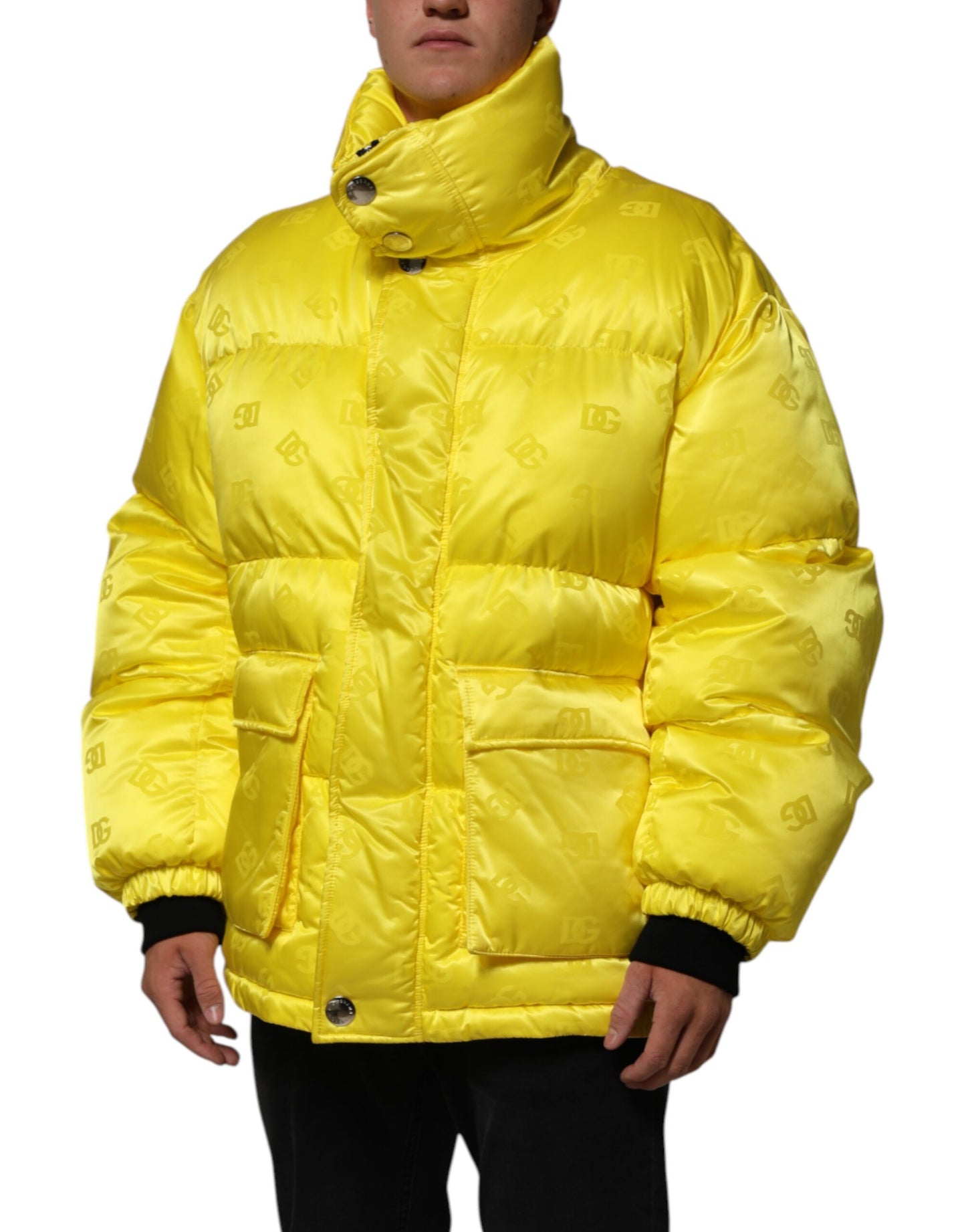 Dolce & Gabbana Yellow Nylon Logo Puffer Bomber Men Jacket - from Dolce & Gabbana