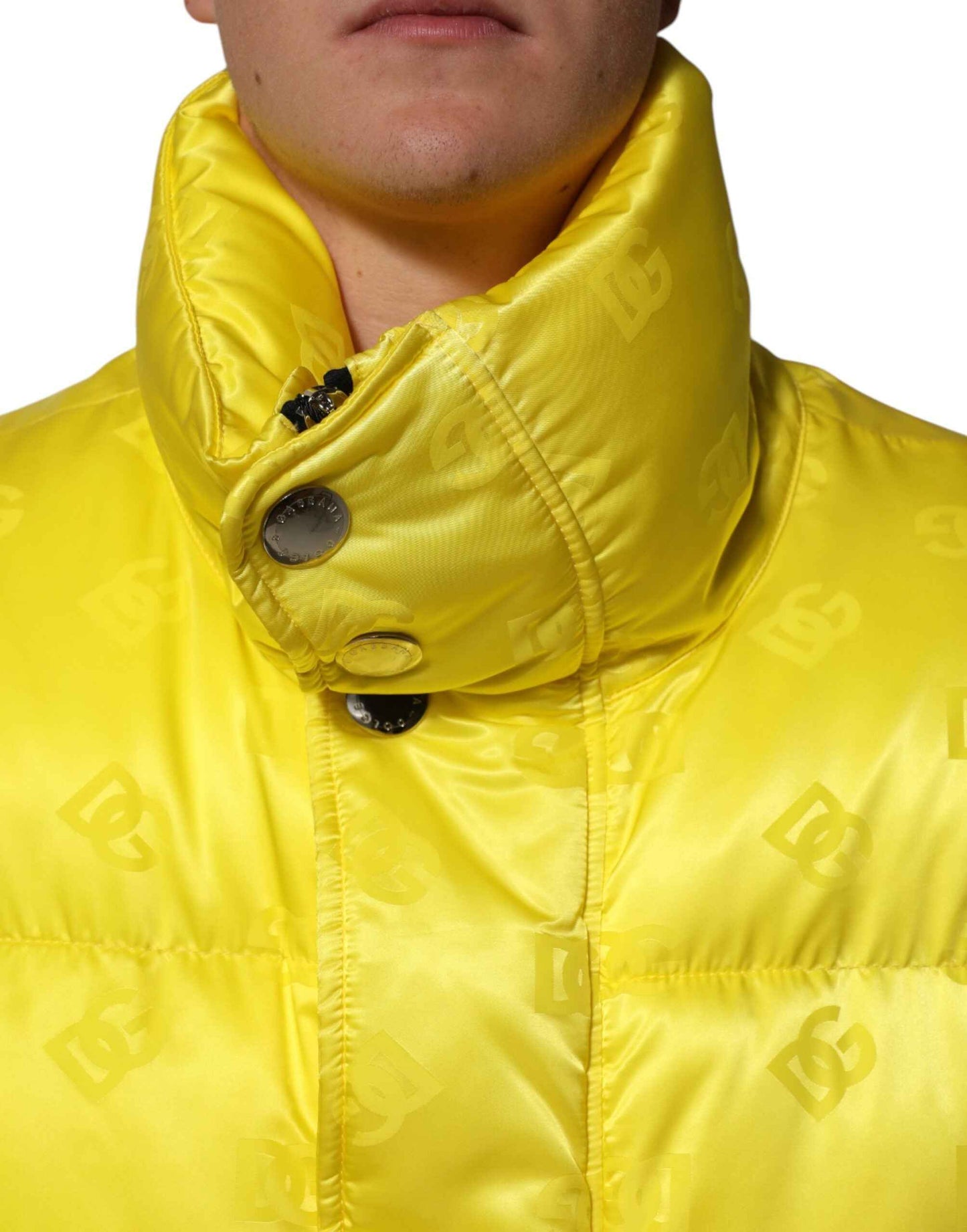 Dolce & Gabbana Yellow Nylon Logo Puffer Bomber Men Jacket by Dolce & Gabbana