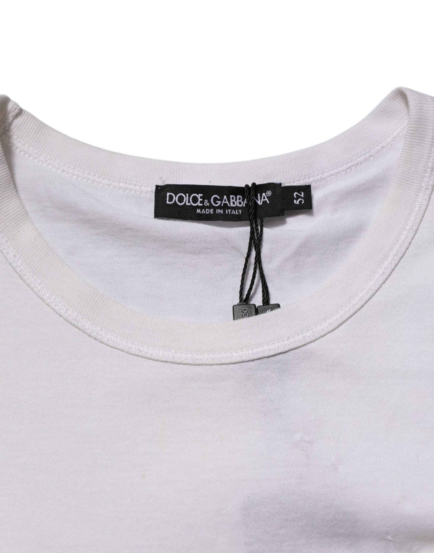 Dolce & Gabbana White Cotton Logo Patch Crew Neck Men T-shirt by Dolce & Gabbana