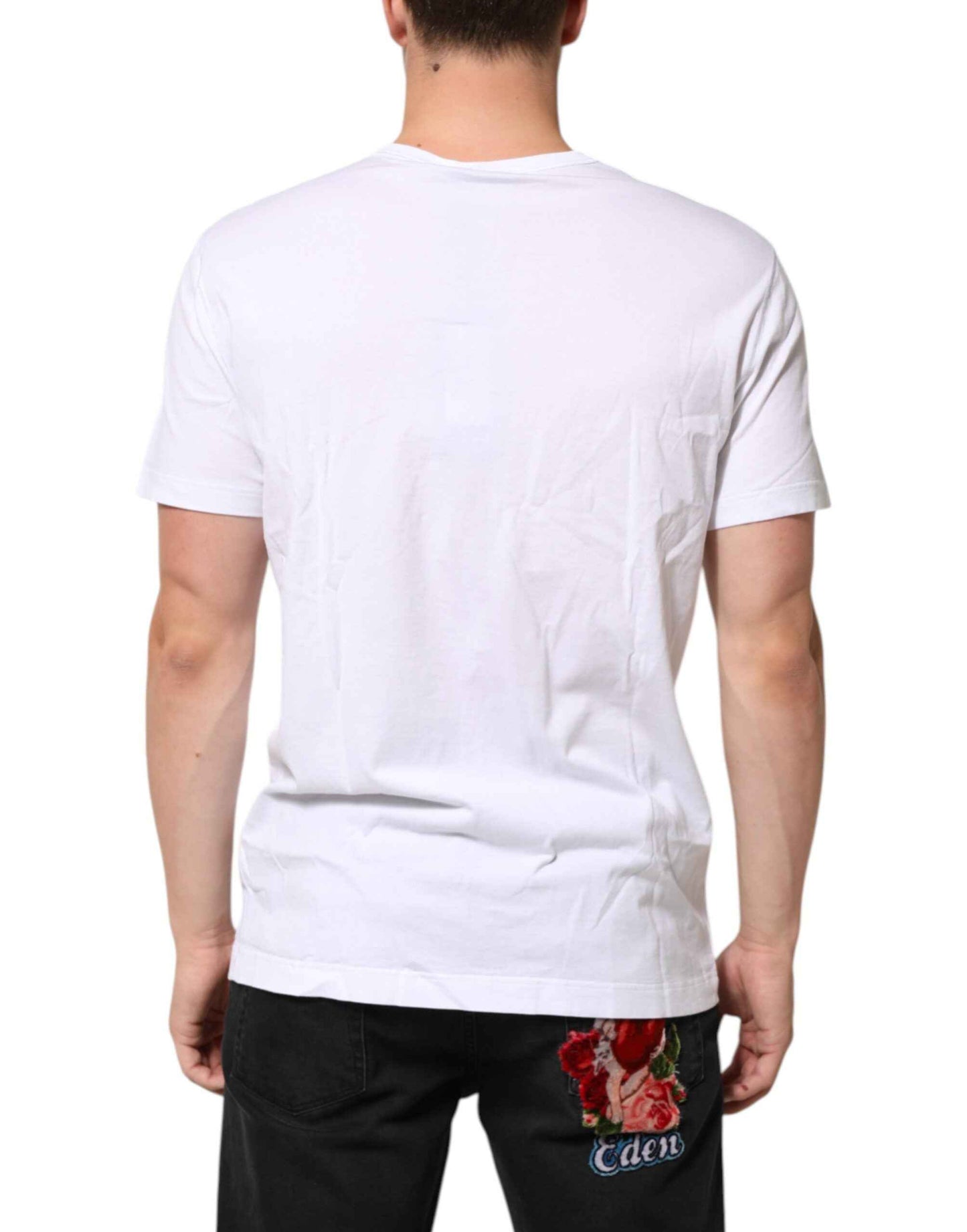 Dolce & Gabbana White Logo Plaque Cotton Crew Neck T-shirt by Dolce & Gabbana