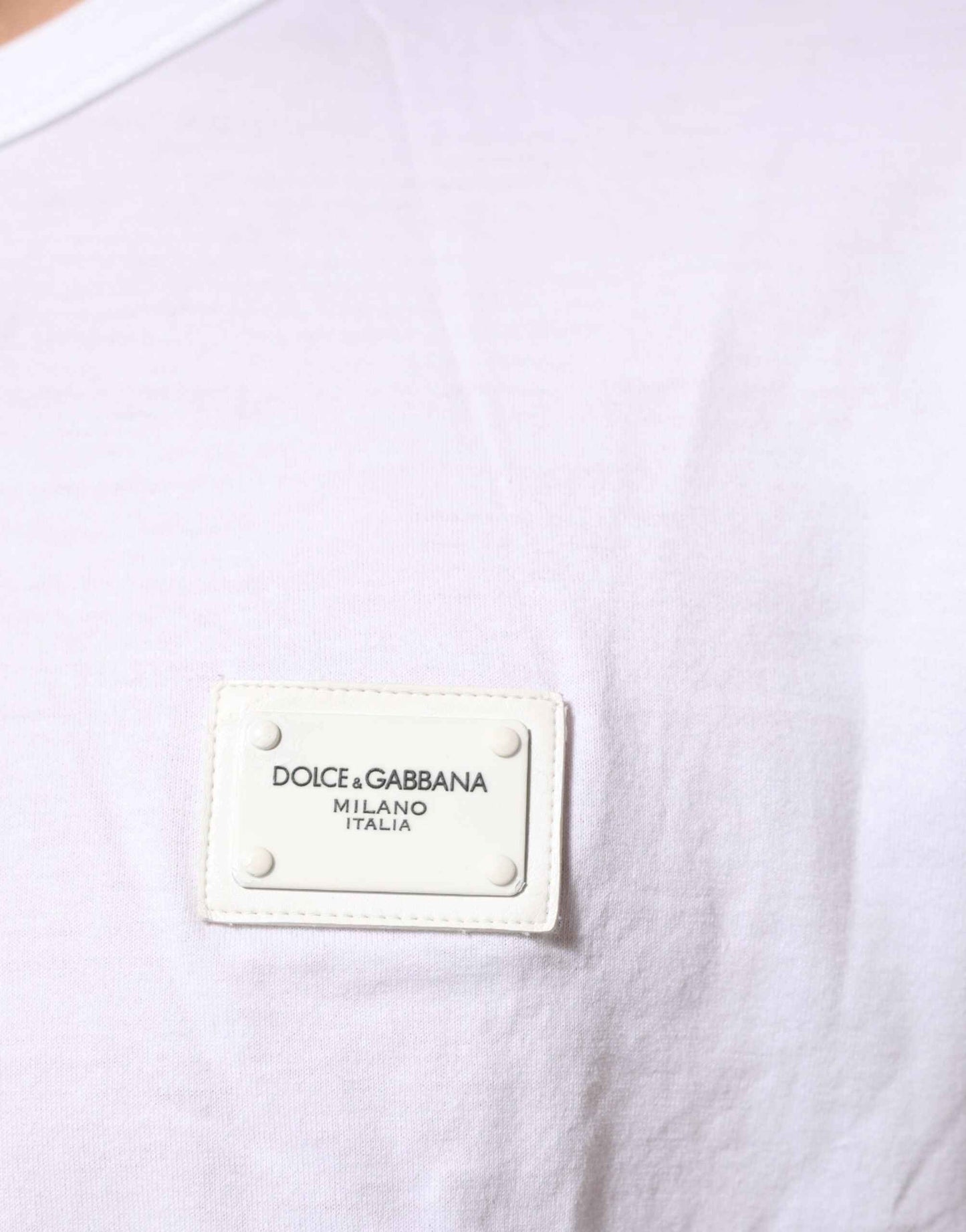 Dolce & Gabbana White Logo Plaque Cotton Crew Neck T-shirt by Dolce & Gabbana
