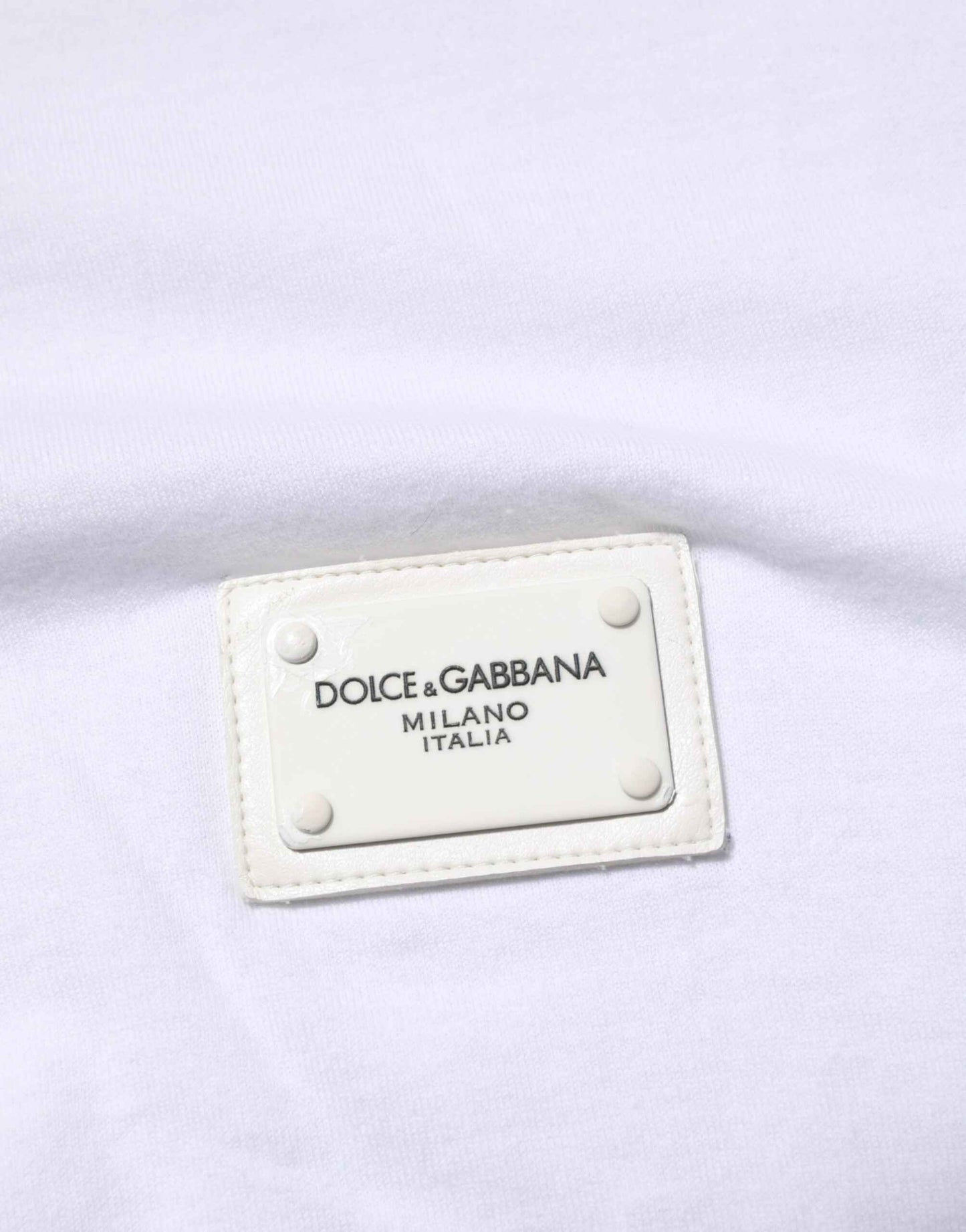 Dolce & Gabbana White Logo Plaque Cotton Crew Neck T-shirt by Dolce & Gabbana