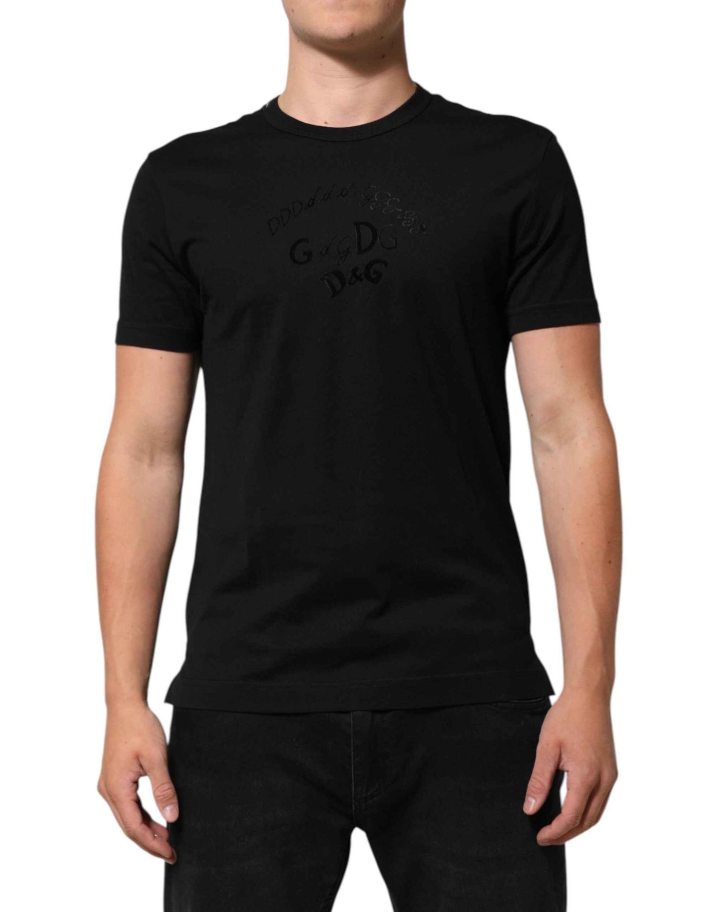 Dolce & Gabbana Black Cotton Velvet Logo Print Men T-shirt by Dolce & Gabbana