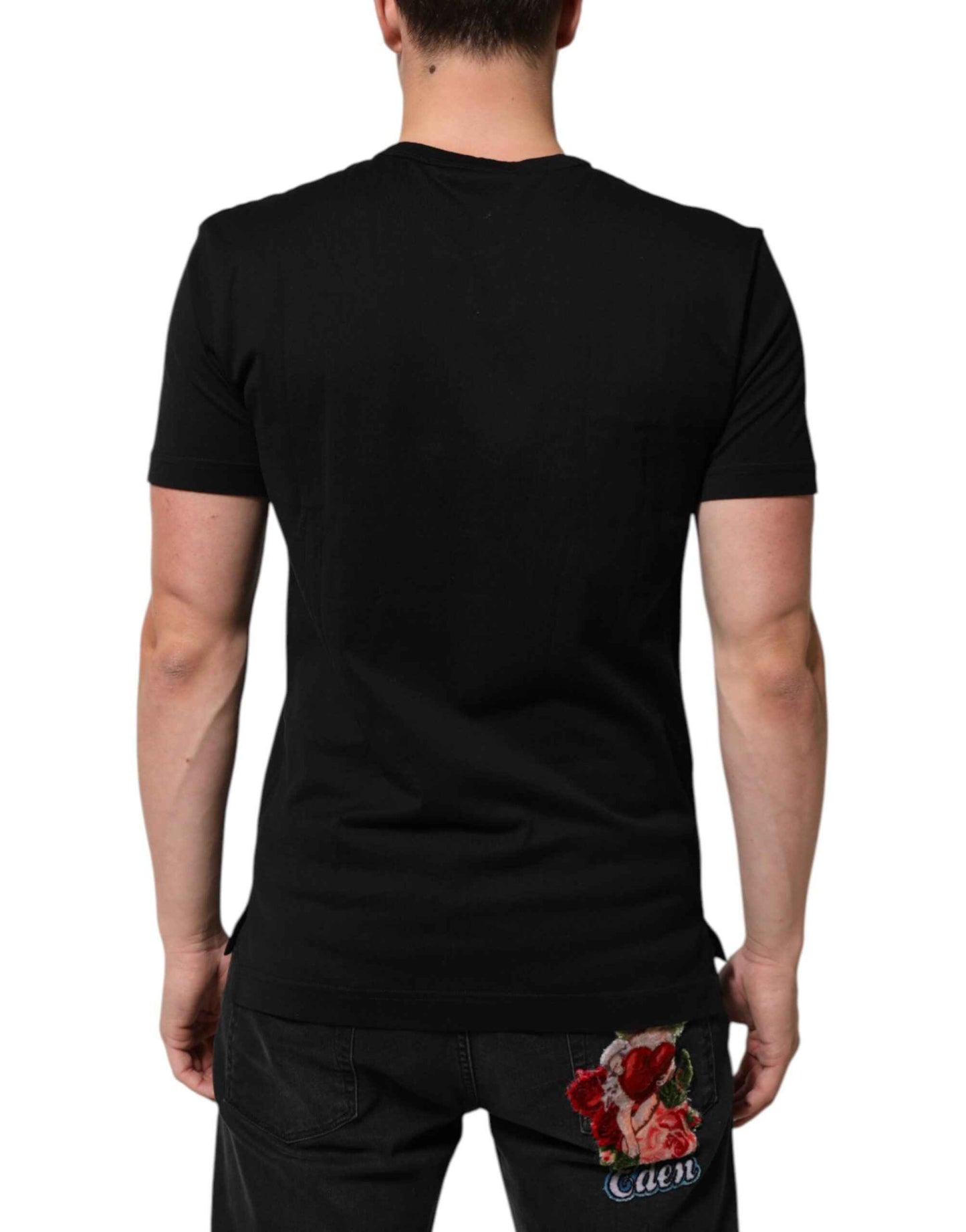 Dolce & Gabbana Black Cotton Velvet Logo Print Men T-shirt by Dolce & Gabbana