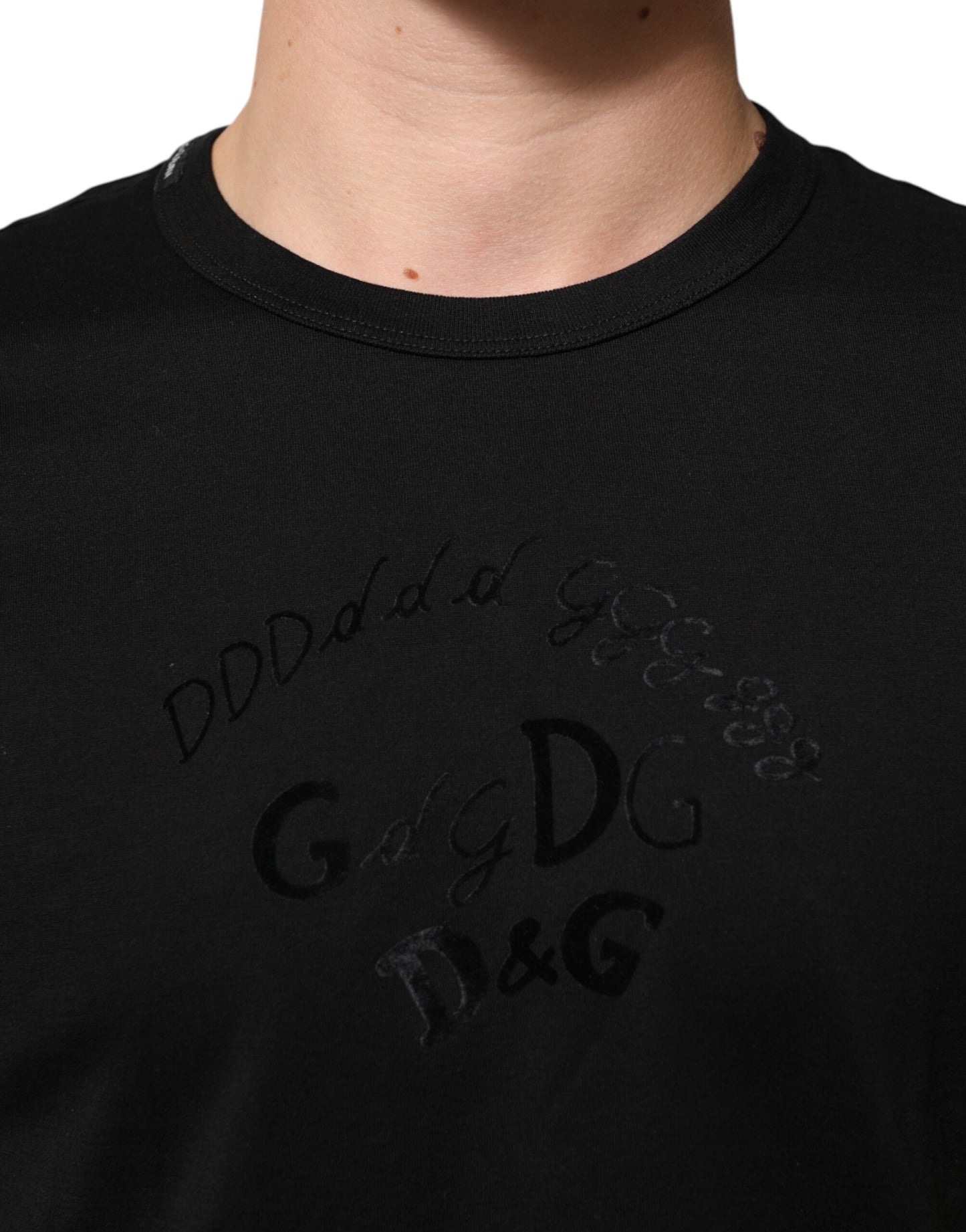 Dolce & Gabbana Black Cotton Velvet Logo Print Men T-shirt - from Dolce & Gabbana