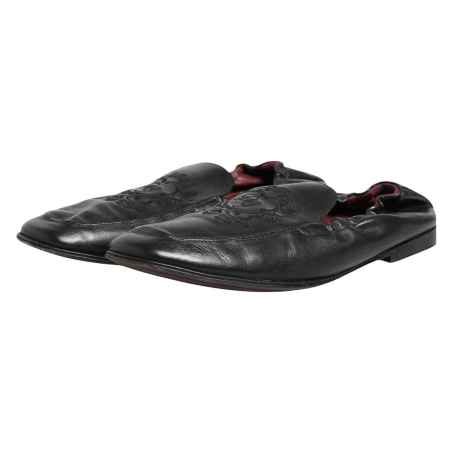 Dolce & Gabbana Black Leather Slip On Men Flat Loafers Shoes