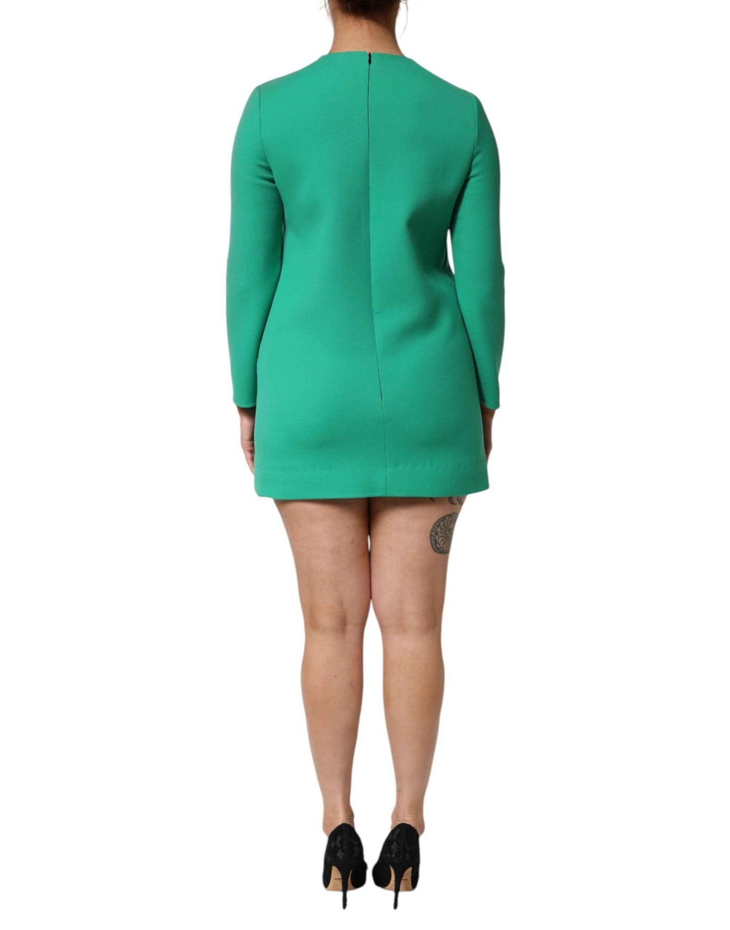 Dolce & Gabbana Green Viscose Acetate Mini Long Sleeve Dress by Dolce & Gabbana