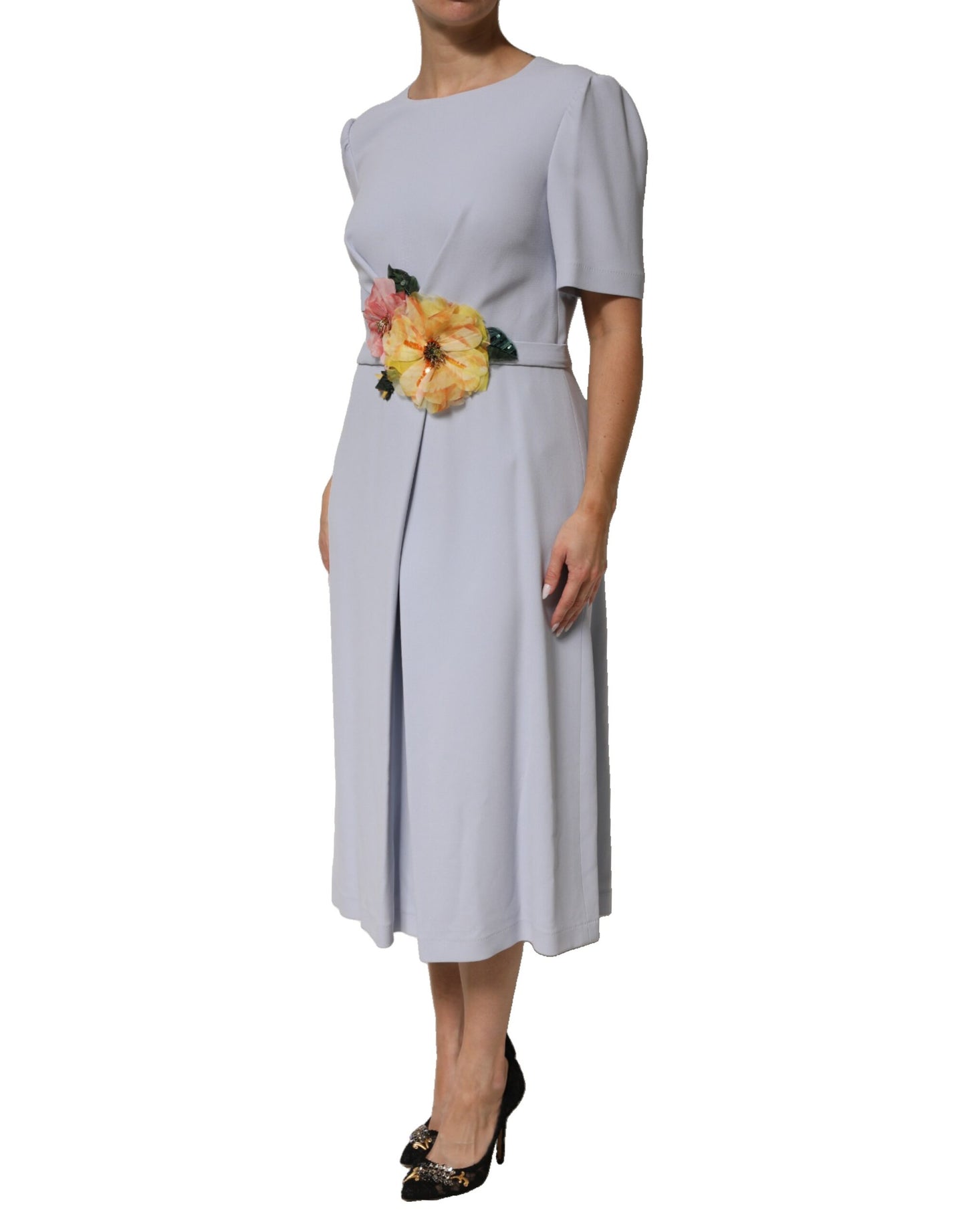 Dolce & Gabbana Light Blue Viscose Blend Floral Applique Dress - from Dolce & Gabbana