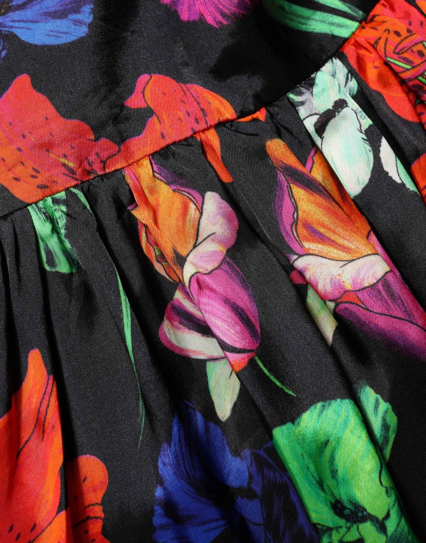 MSGM Dress Black Multicolor Floral Ruffle Long Sleeve Mini Dress by MSGM
