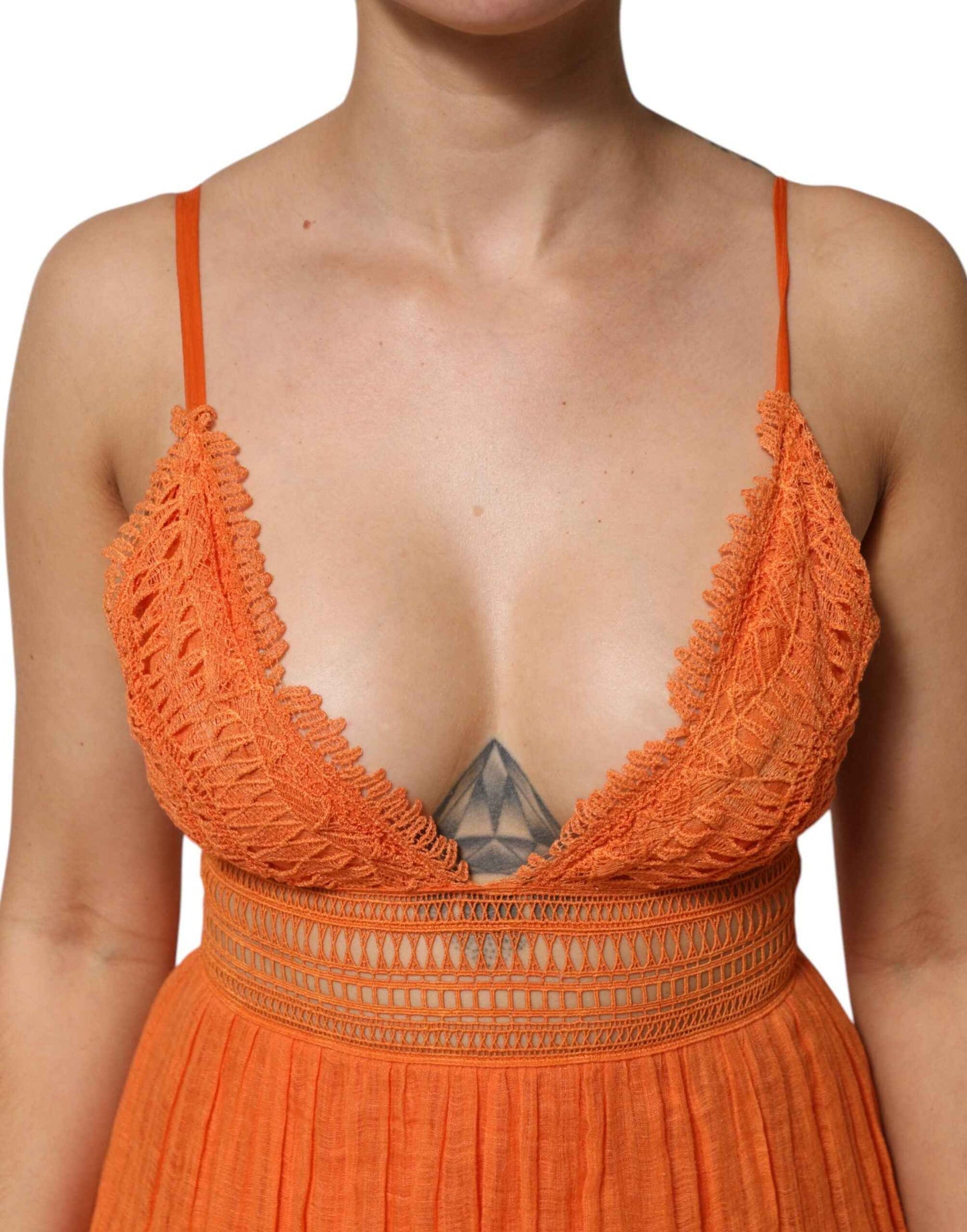 Alberta Ferretti Orange Lace Bustier Layered Maxi Dress