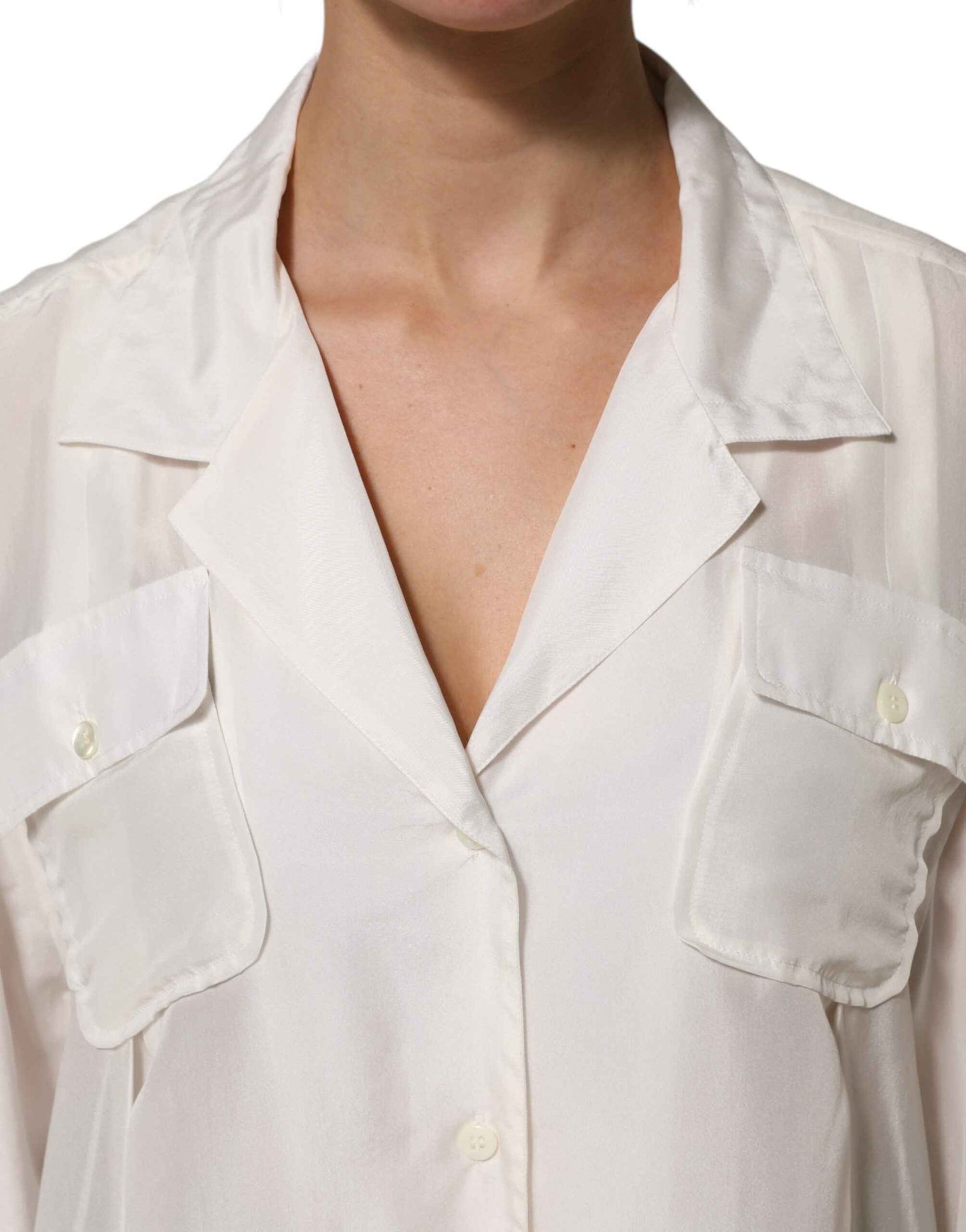 Dolce & Gabbana White Silk Collared 3/4 Sleeves Blouse Top by Dolce & Gabbana