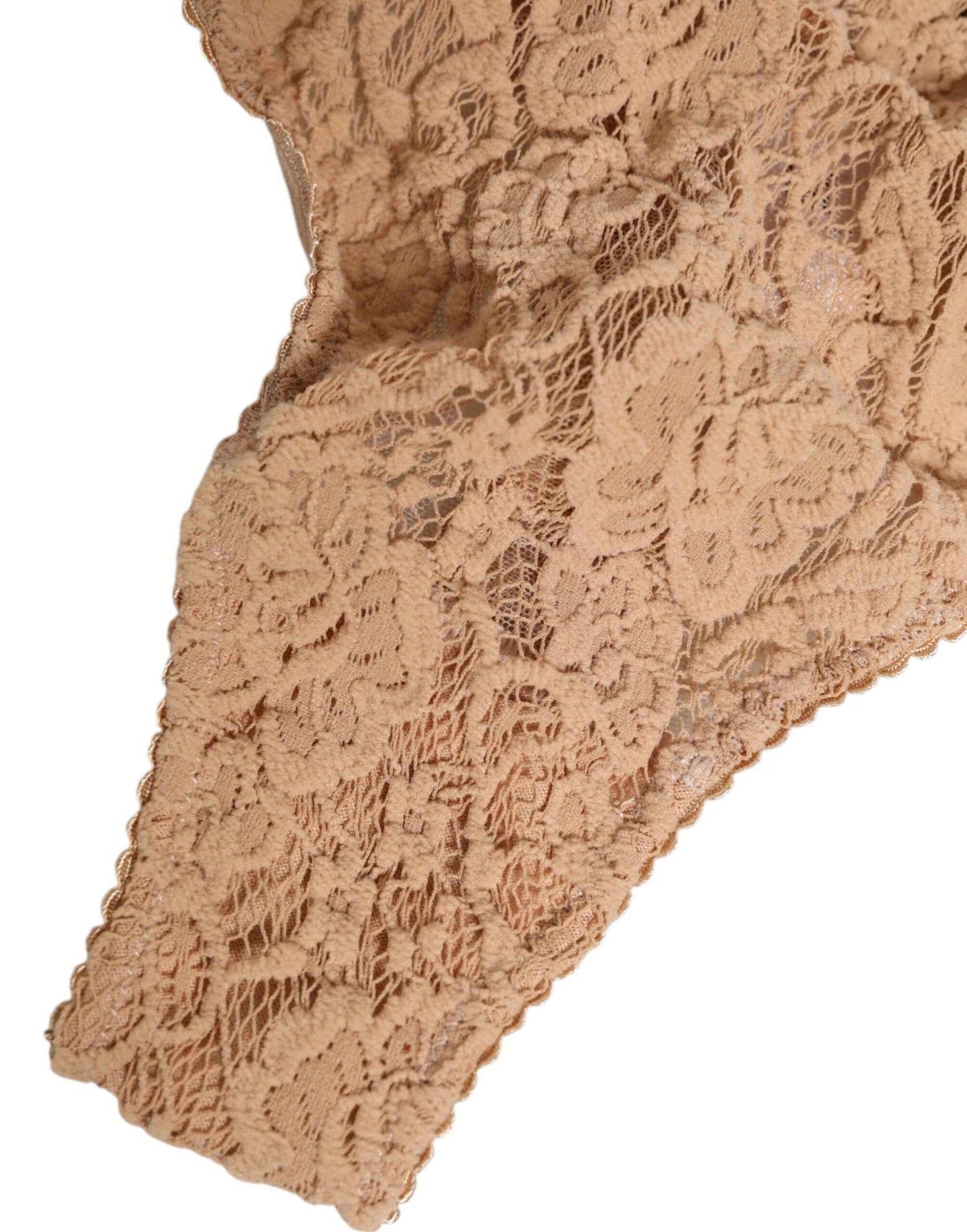 Dolce & Gabbana Beige Lace Logo Elastic Waist Thong Tanga Underwear by Dolce & Gabbana