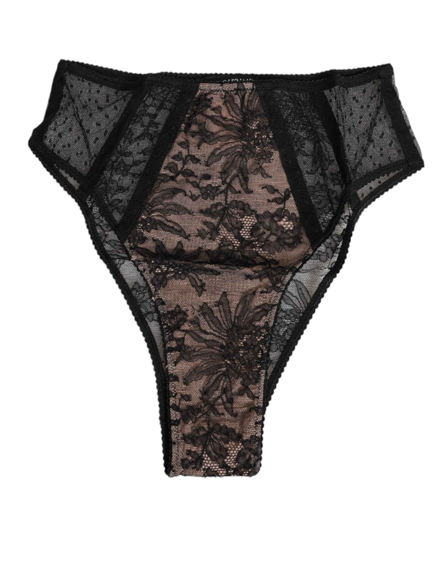 Dolce & Gabbana Black Floral Lace Sheer Mesh High Waist Underwear by Dolce & Gabbana