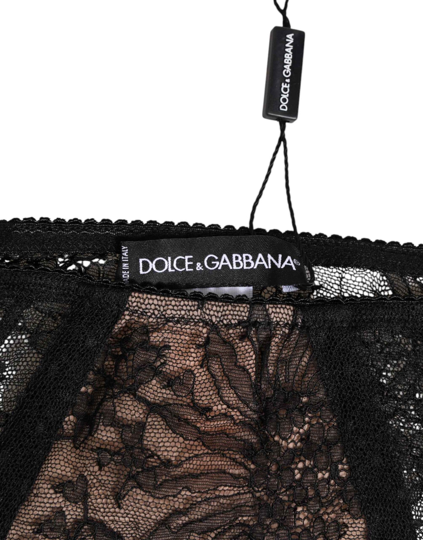 Dolce & Gabbana Black Floral Lace Sheer Mesh High Waist Underwear by Dolce & Gabbana