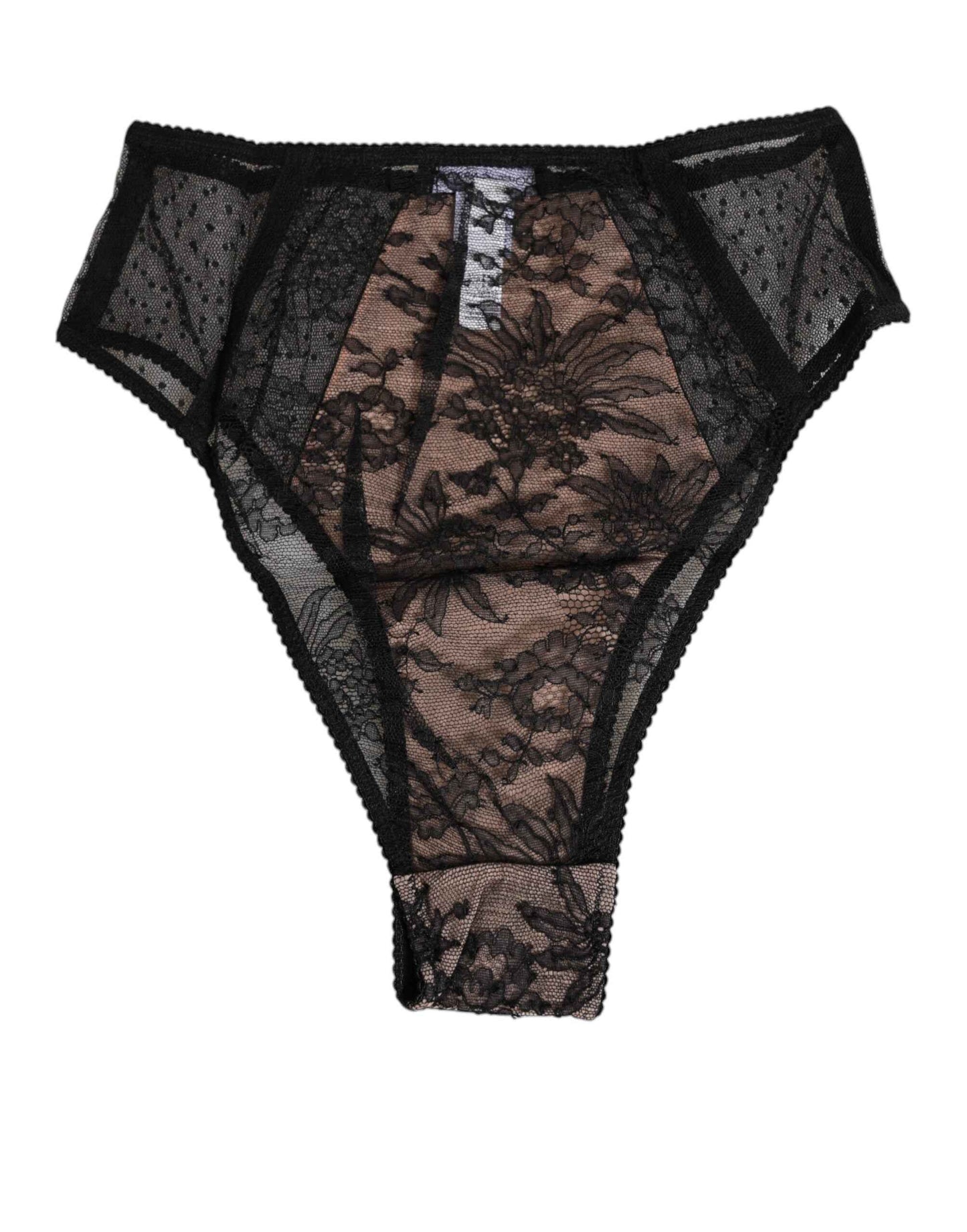 Dolce & Gabbana Black Floral Lace Sheer Mesh High Waist Underwear by Dolce & Gabbana