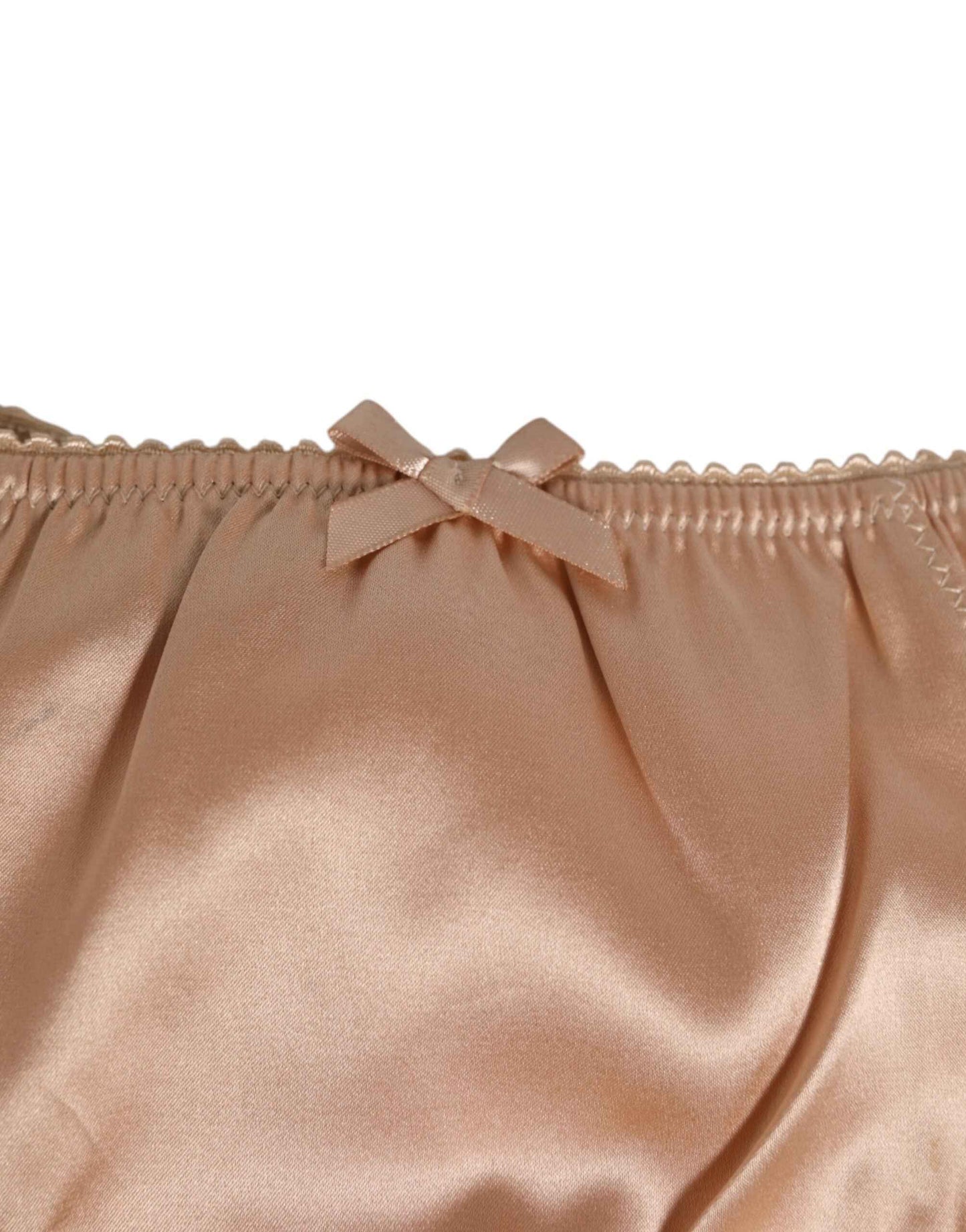Dolce & Gabbana Nude Beige Silk Satin Bow Lace Trim Underwear by Dolce & Gabbana