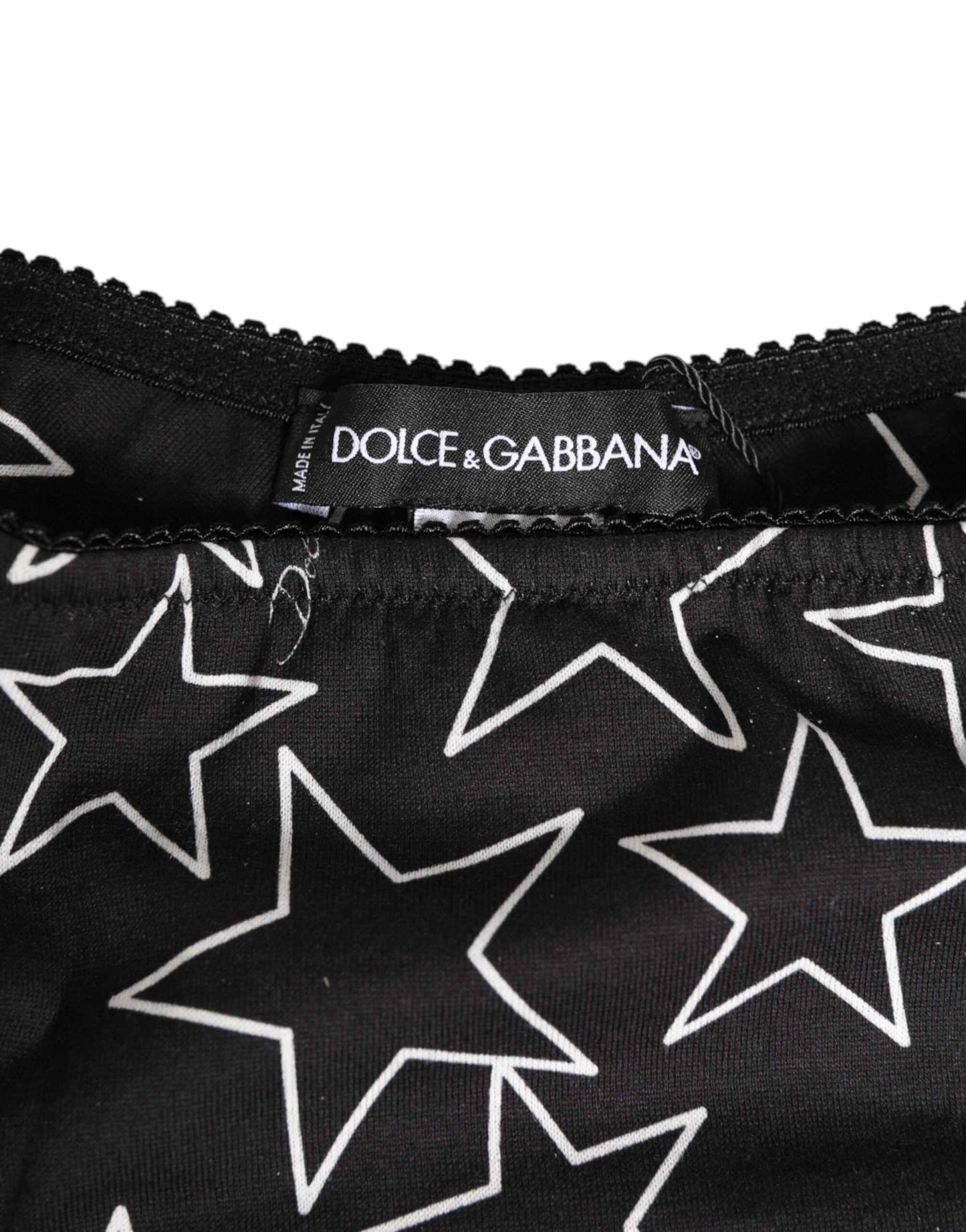 Dolce & Gabbana Black White Star Print Cotton Slip Panty Underwear by Dolce & Gabbana