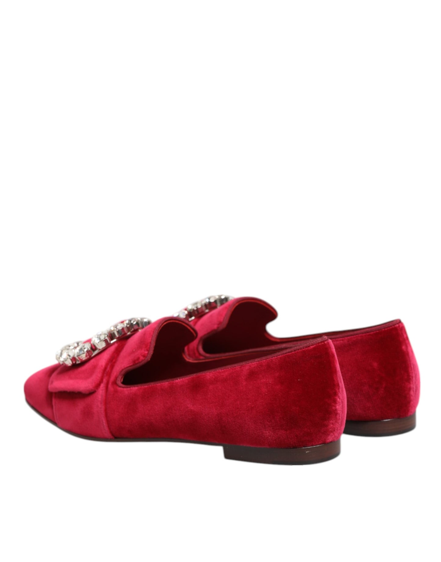 Dolce & Gabbana Red Velvet Crystal Buckle Loafers Flats Shoes - from Dolce & Gabbana