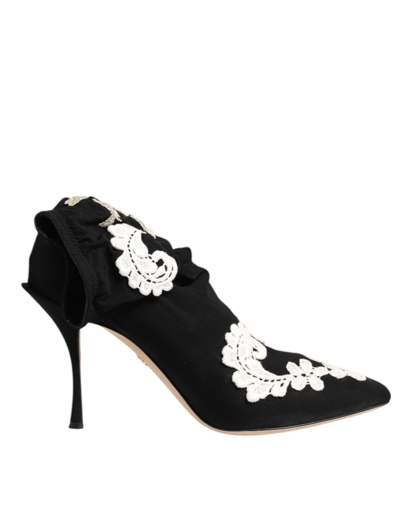 Dolce & Gabbana Black White Embroidered Jersey Stiletto Boots Shoes - from Dolce & Gabbana