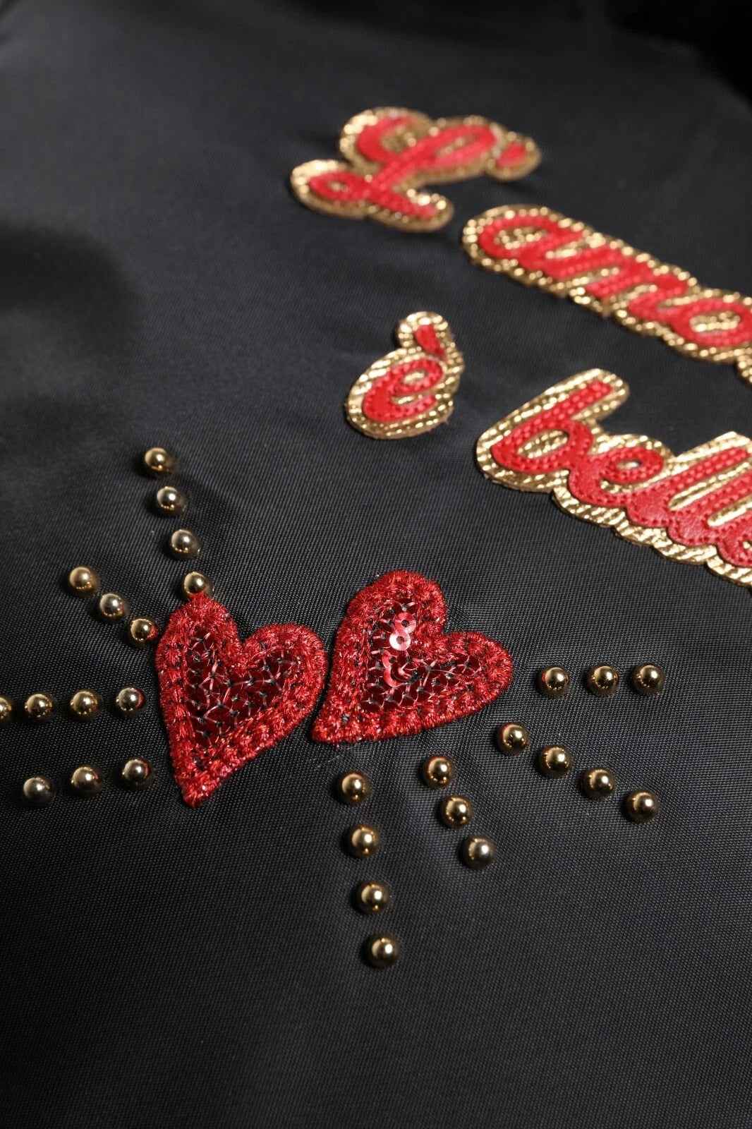 Dolce & Gabbana Black Heart L'Amore Patch Embellished Kids Backpack
