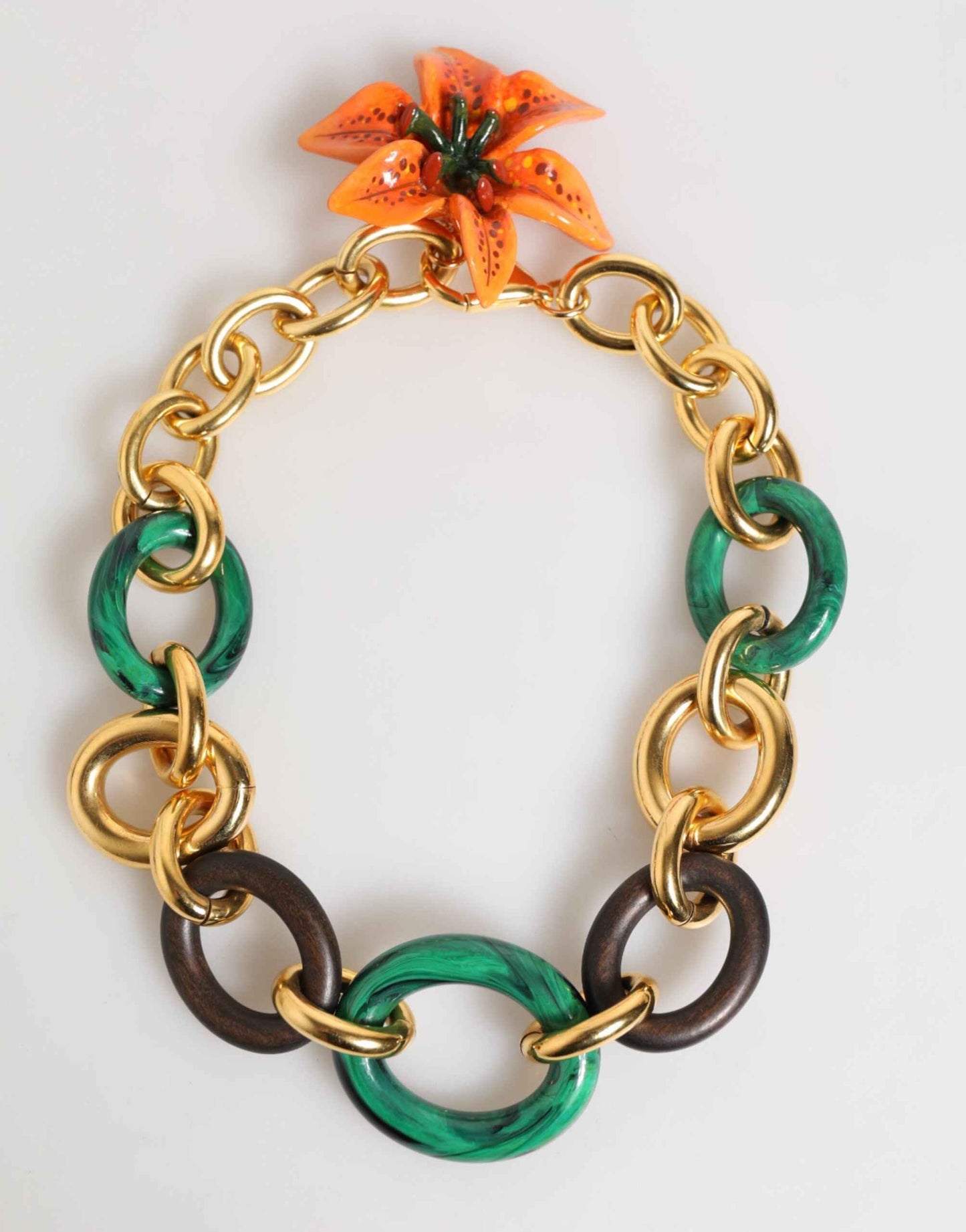 Dolce & Gabbana Multicolor Gold Brass Tiger Lily Floral Chai Necklace by Dolce & Gabbana
