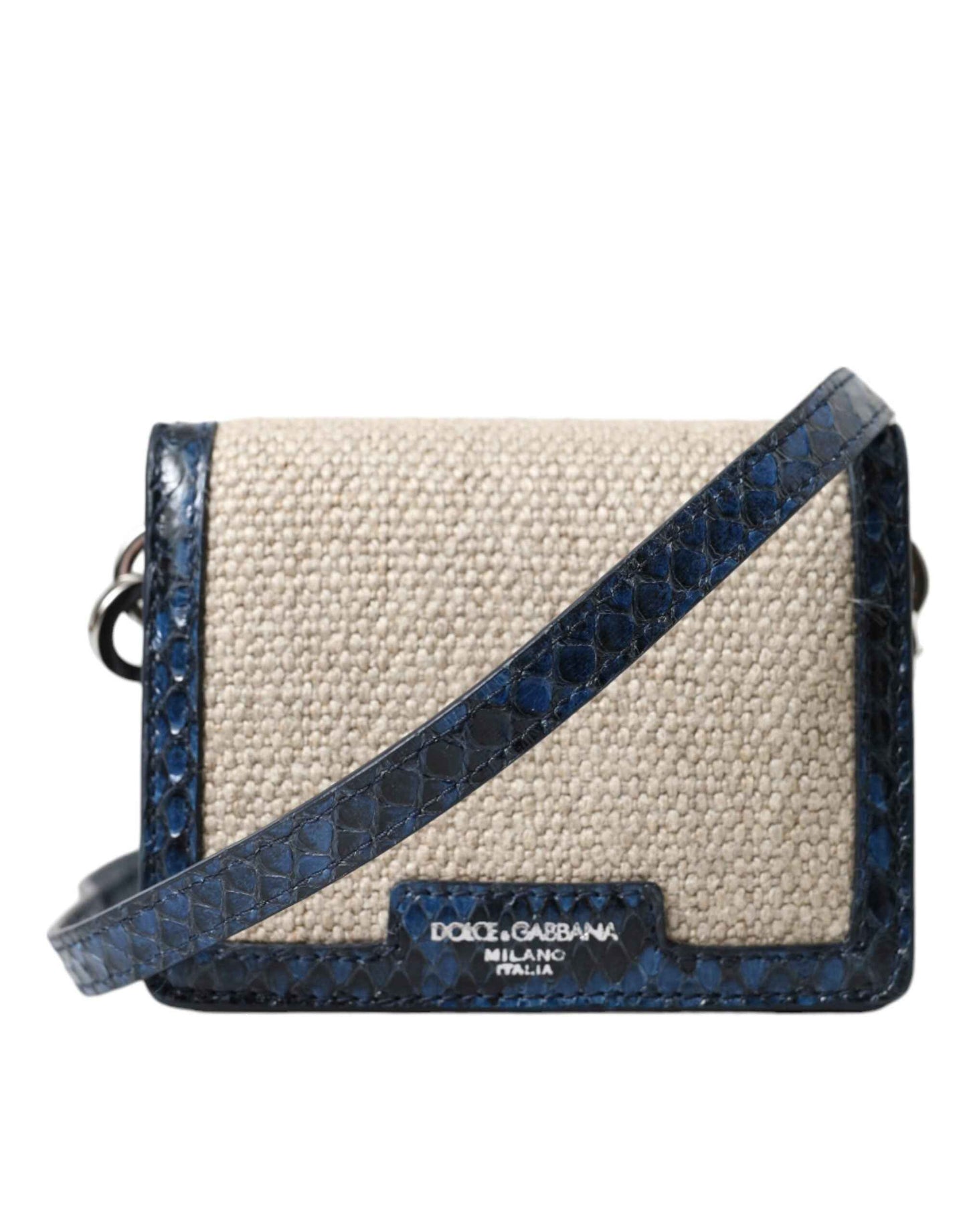 Dolce & Gabbana Beige Raffia Blue Leather Trim Mini Shoulder Purse Crossbody Bag by Dolce & Gabbana