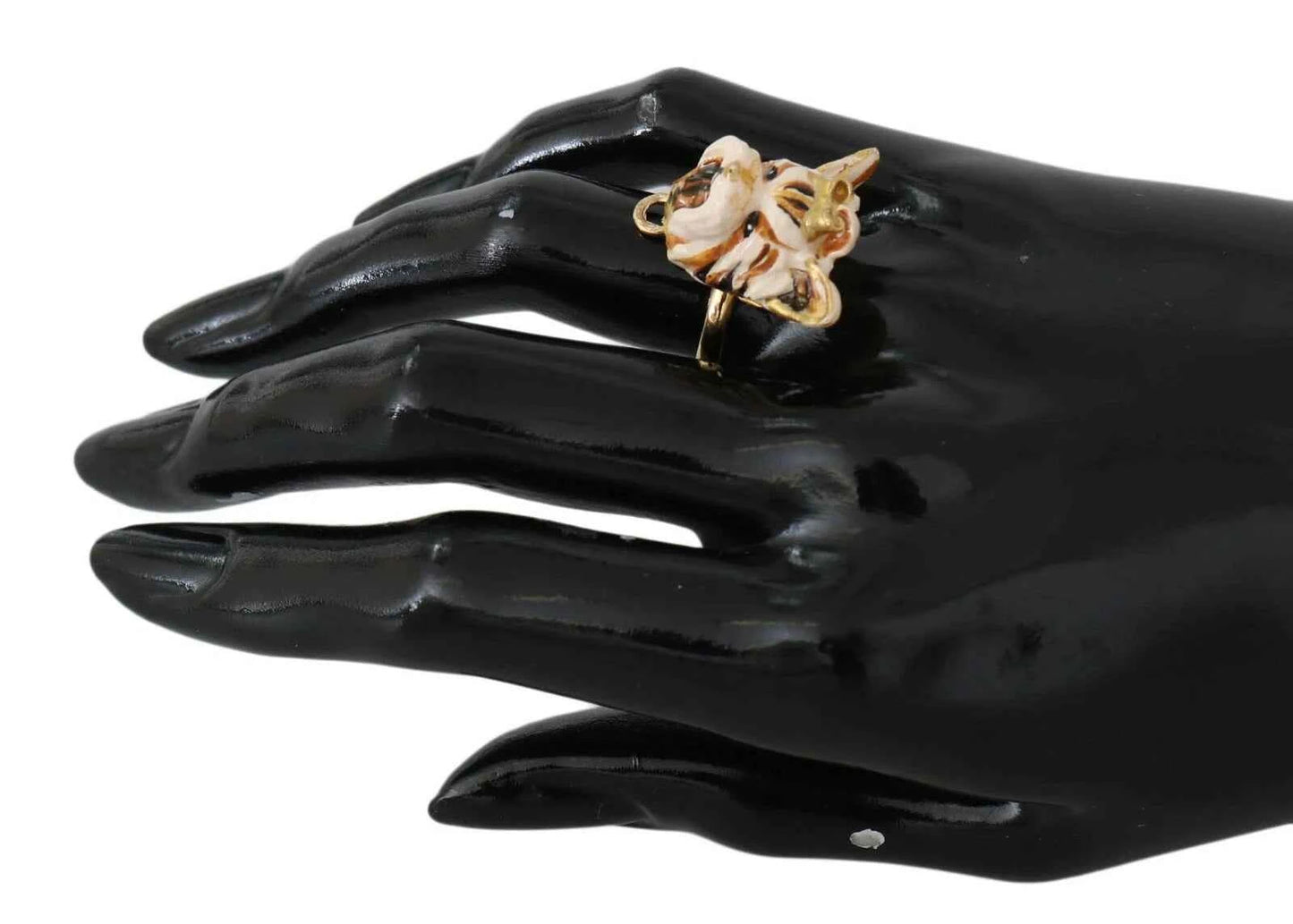 Dolce & Gabbana Gold Brass Resin Beige Dog Pet Accessory Ring by Dolce & Gabbana