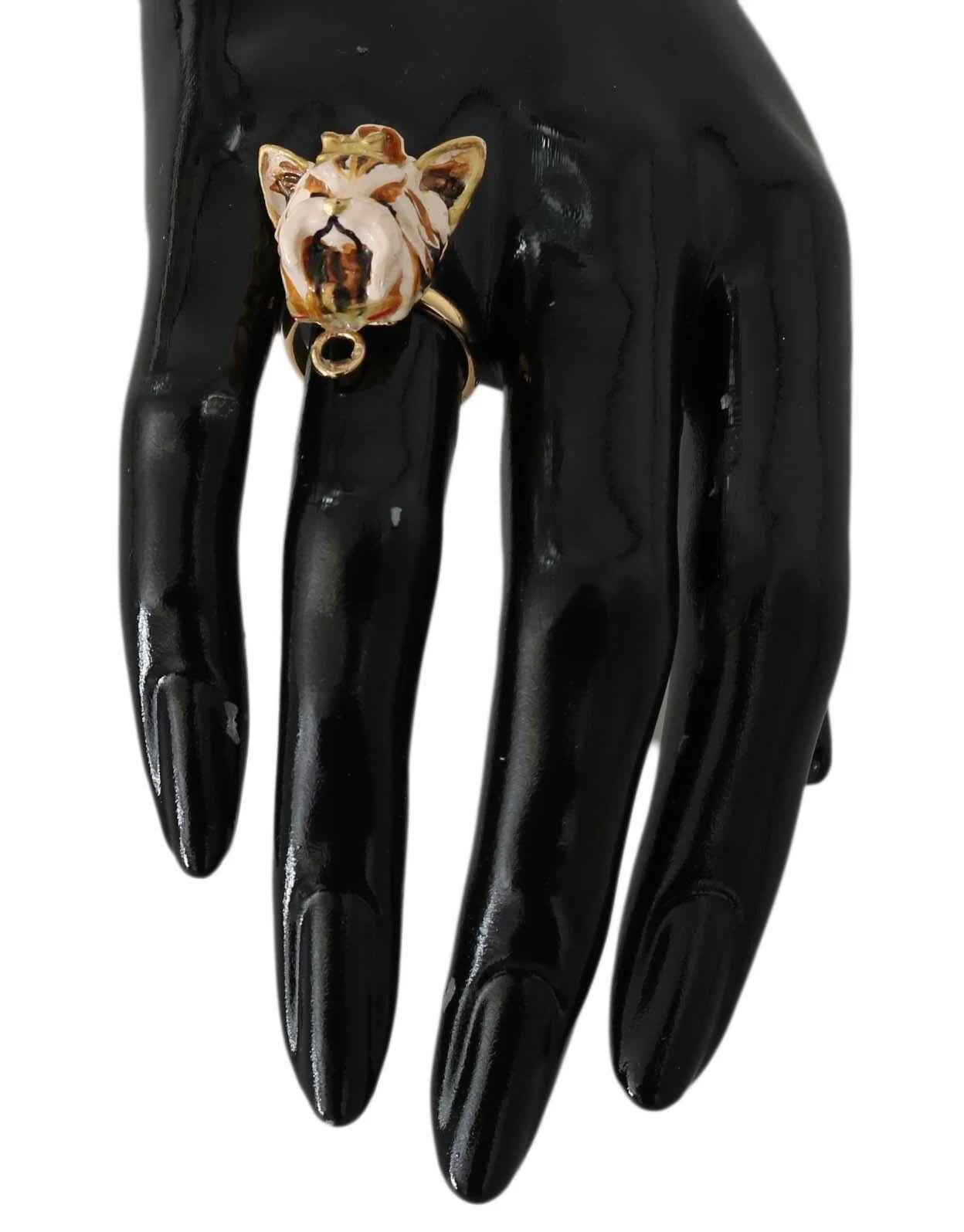 Dolce & Gabbana Gold Brass Resin Beige Dog Pet Accessory Ring by Dolce & Gabbana