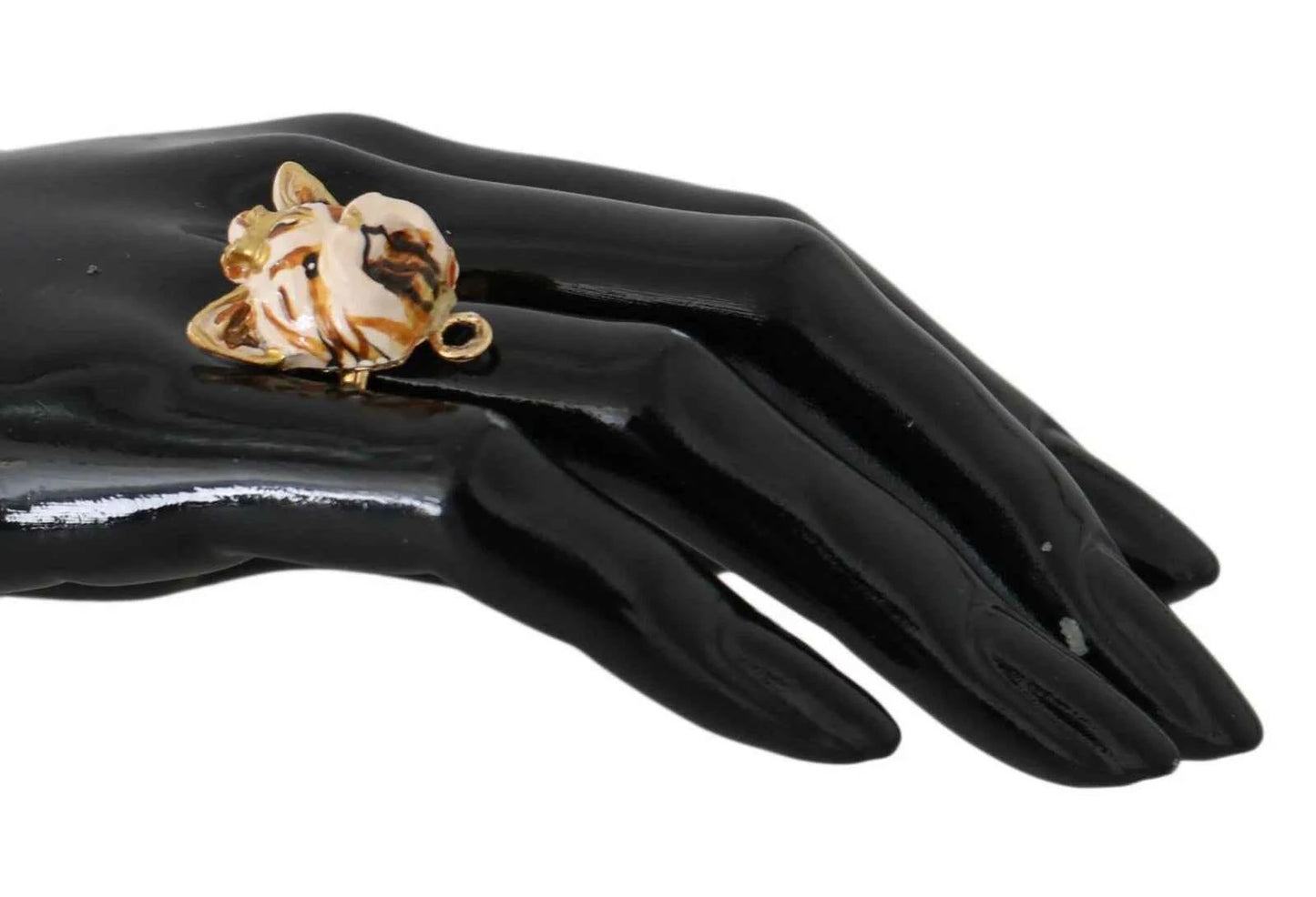 Dolce & Gabbana Gold Brass Resin Beige Dog Pet Accessory Ring by Dolce & Gabbana
