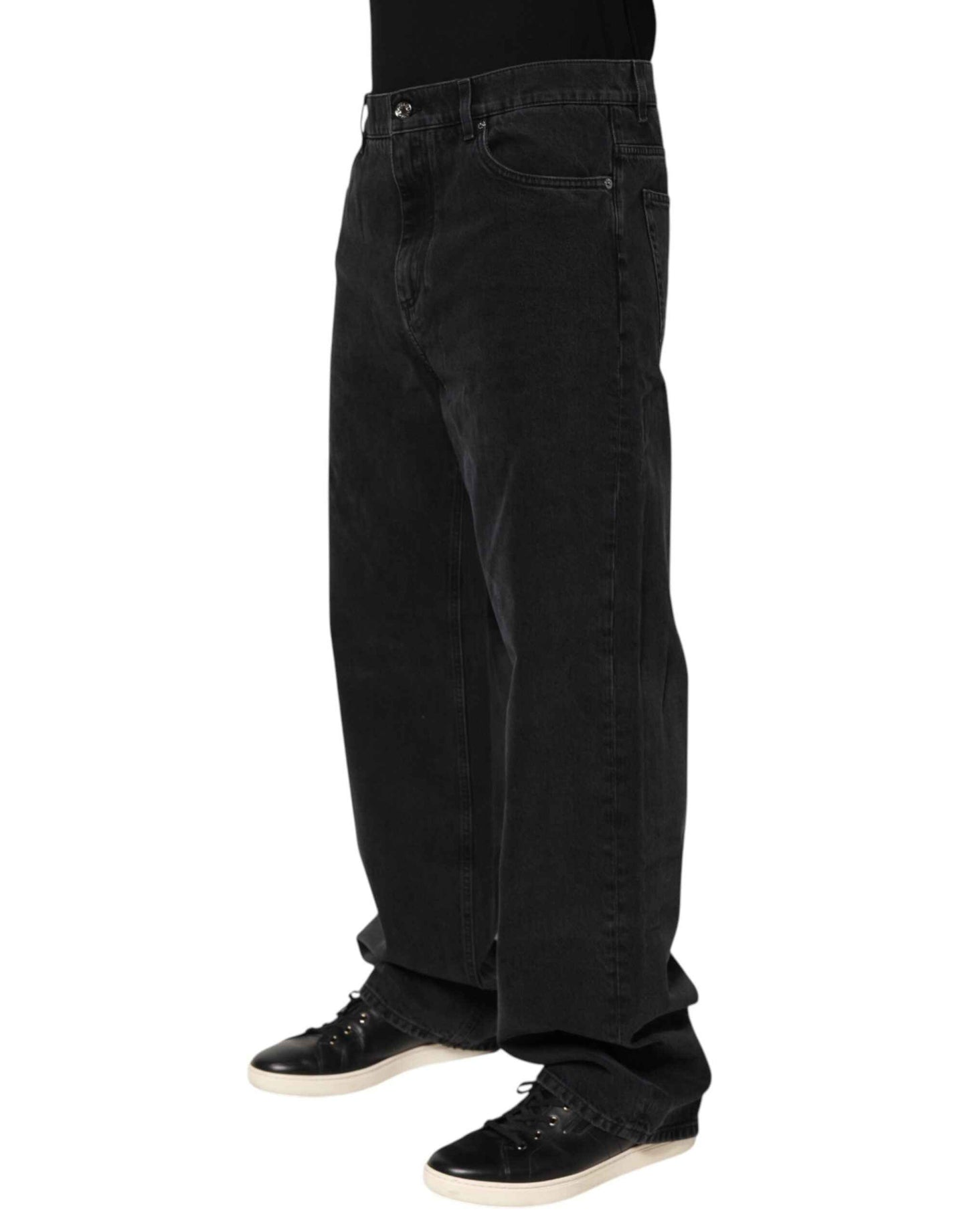 Dolce & Gabbana Black Denim Wide Leg Relaxed Fit Pants Jeans by Dolce & Gabbana