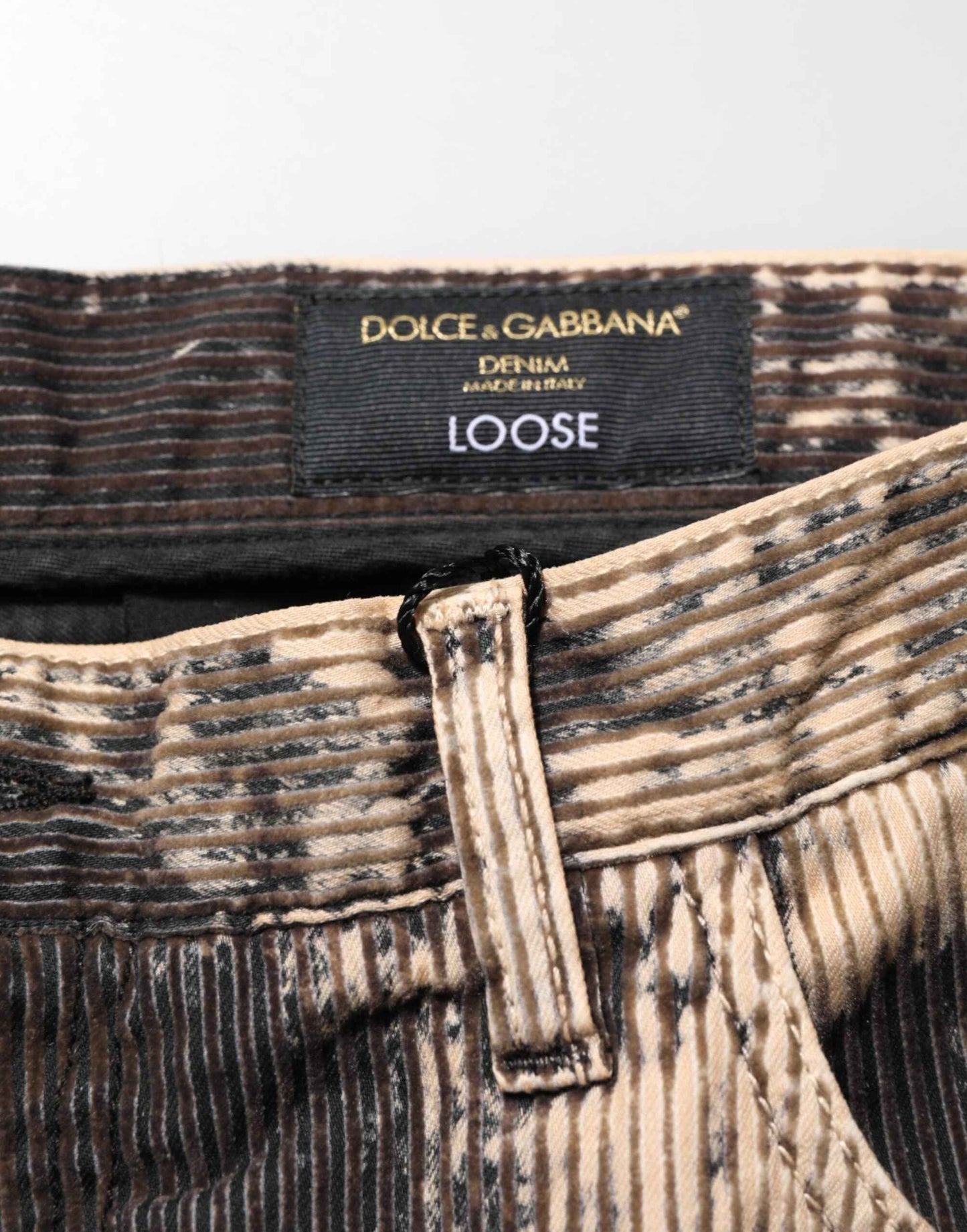 Dolce & Gabbana Beige Black Corduroy Tie-Dye Cotton Blend Pants by Dolce & Gabbana