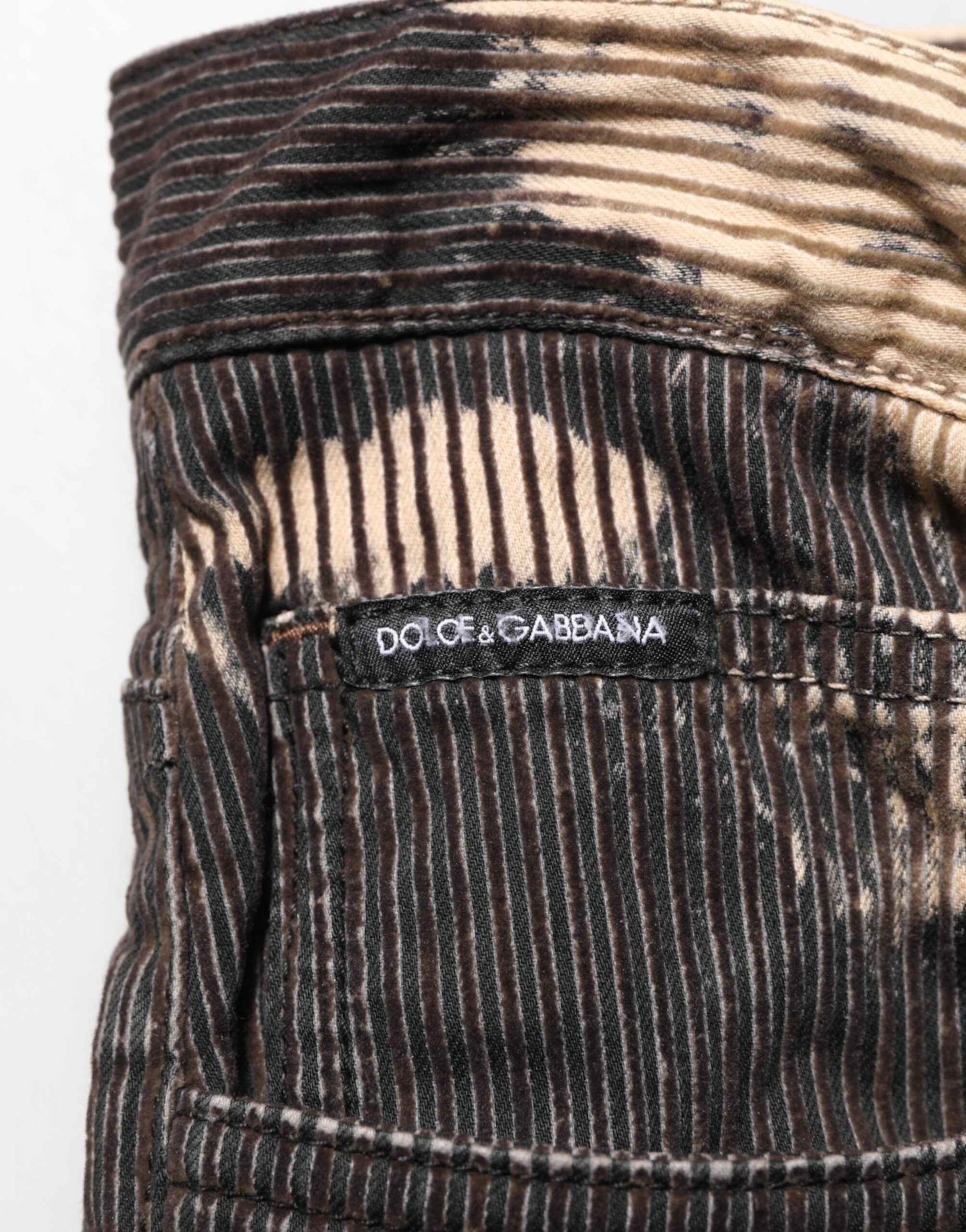 Dolce & Gabbana Beige Black Corduroy Tie-Dye Cotton Blend Pants by Dolce & Gabbana