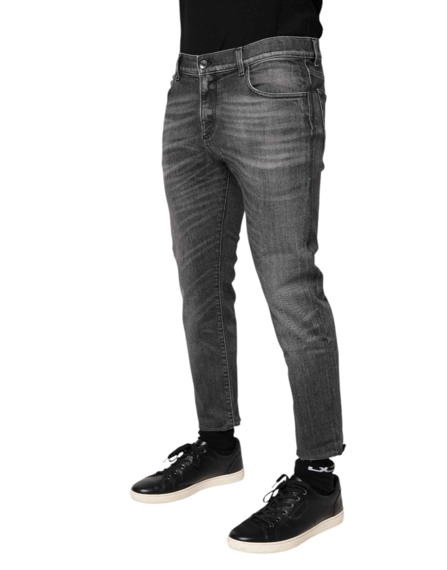 Dolce & Gabbana Grey Cotton Denim Slim Fit Distressed Pants Jeans by Dolce & Gabbana