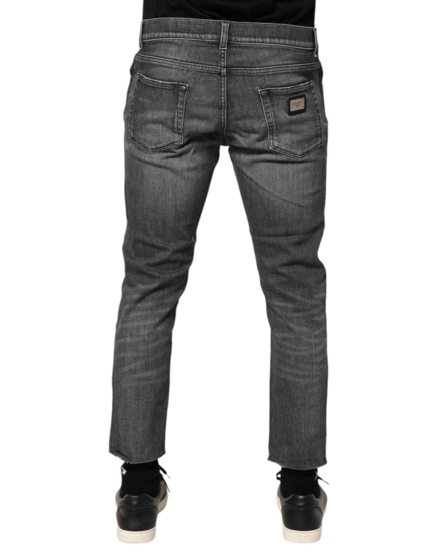 Dolce & Gabbana Grey Cotton Denim Slim Fit Distressed Pants Jeans by Dolce & Gabbana