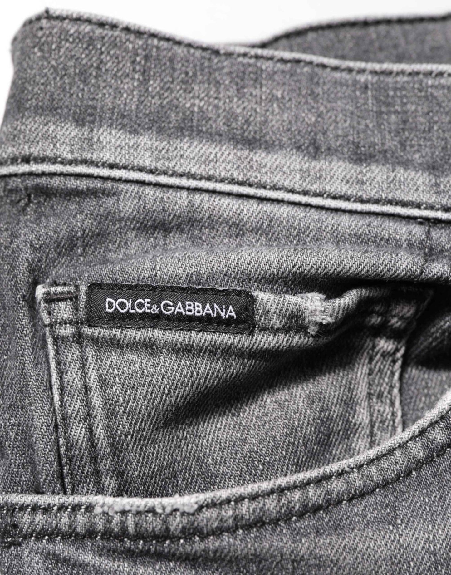 Dolce & Gabbana Grey Cotton Denim Slim Fit Distressed Pants Jeans by Dolce & Gabbana