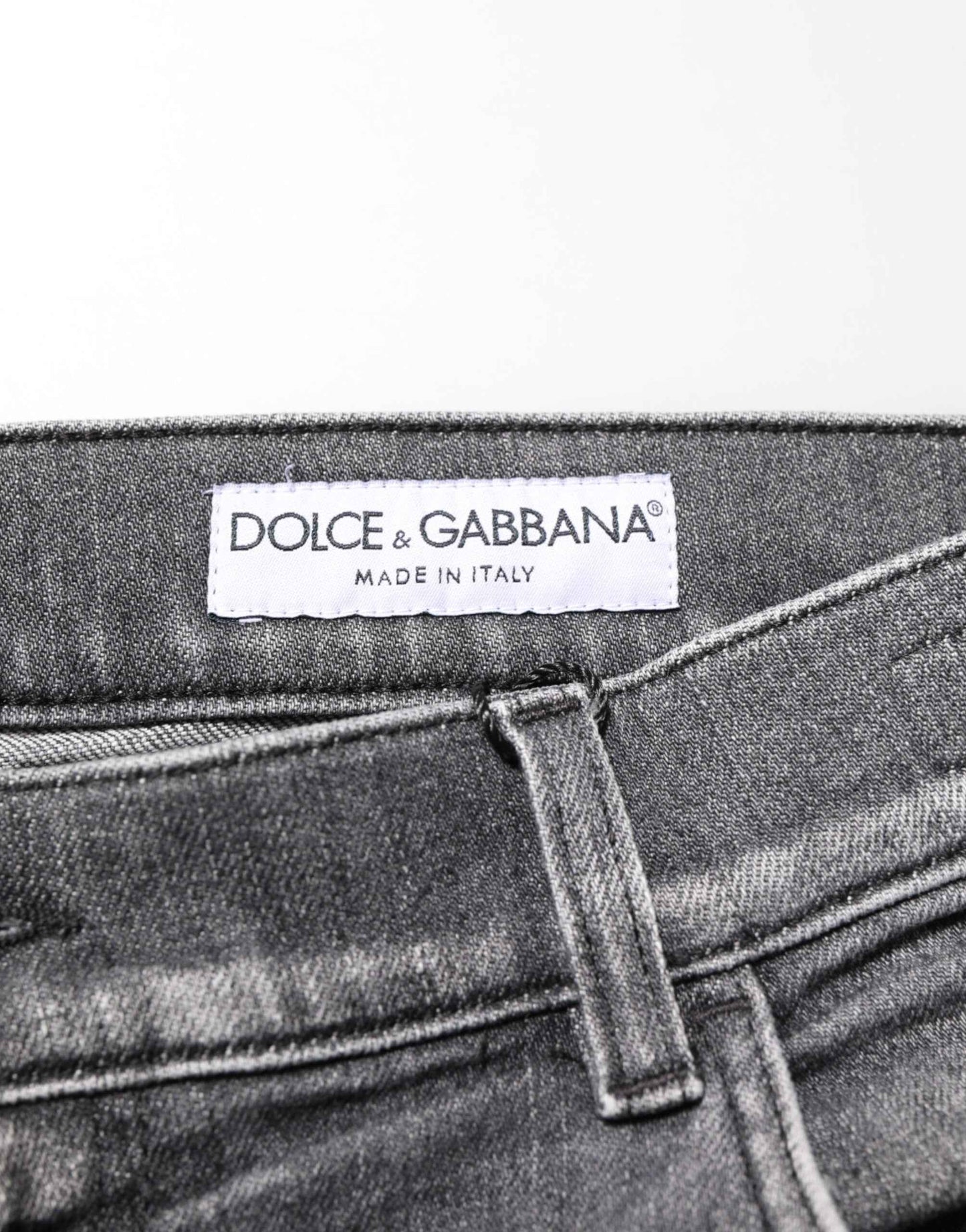 Dolce & Gabbana Grey Cotton Denim Slim Fit Distressed Pants Jeans by Dolce & Gabbana