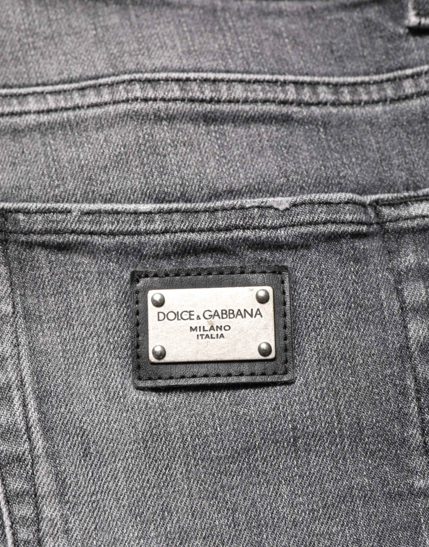 Dolce & Gabbana Grey Cotton Denim Slim Fit Distressed Pants Jeans by Dolce & Gabbana