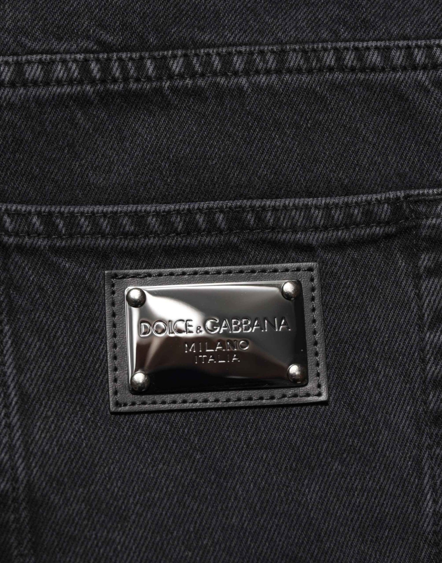 Dolce & Gabbana Black Cotton Logo Men Mid Waist Denim Jeans by Dolce & Gabbana