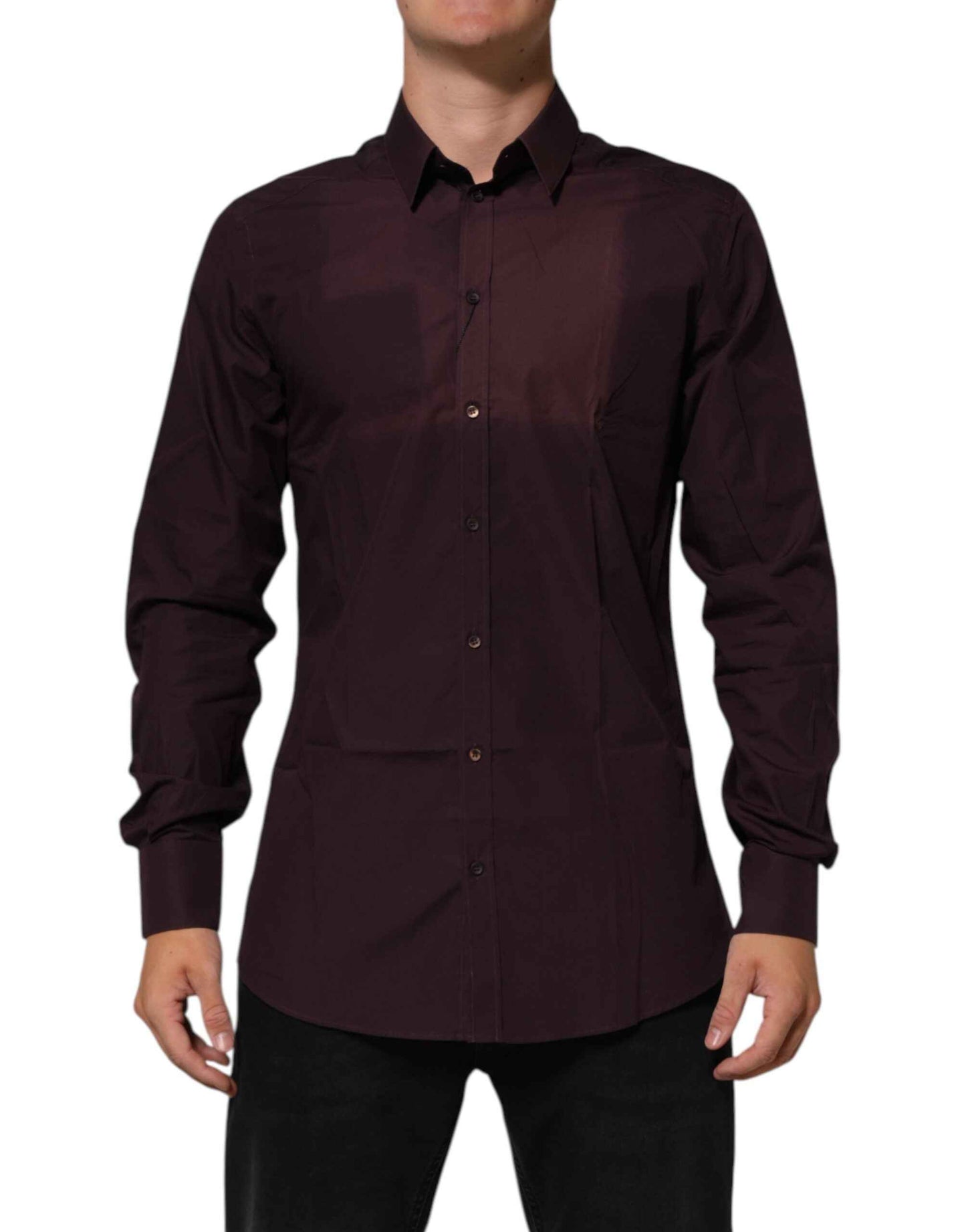 Dolce & Gabbana Maroon Cotton Collared GOLD Formal Dress Shirt by Dolce & Gabbana