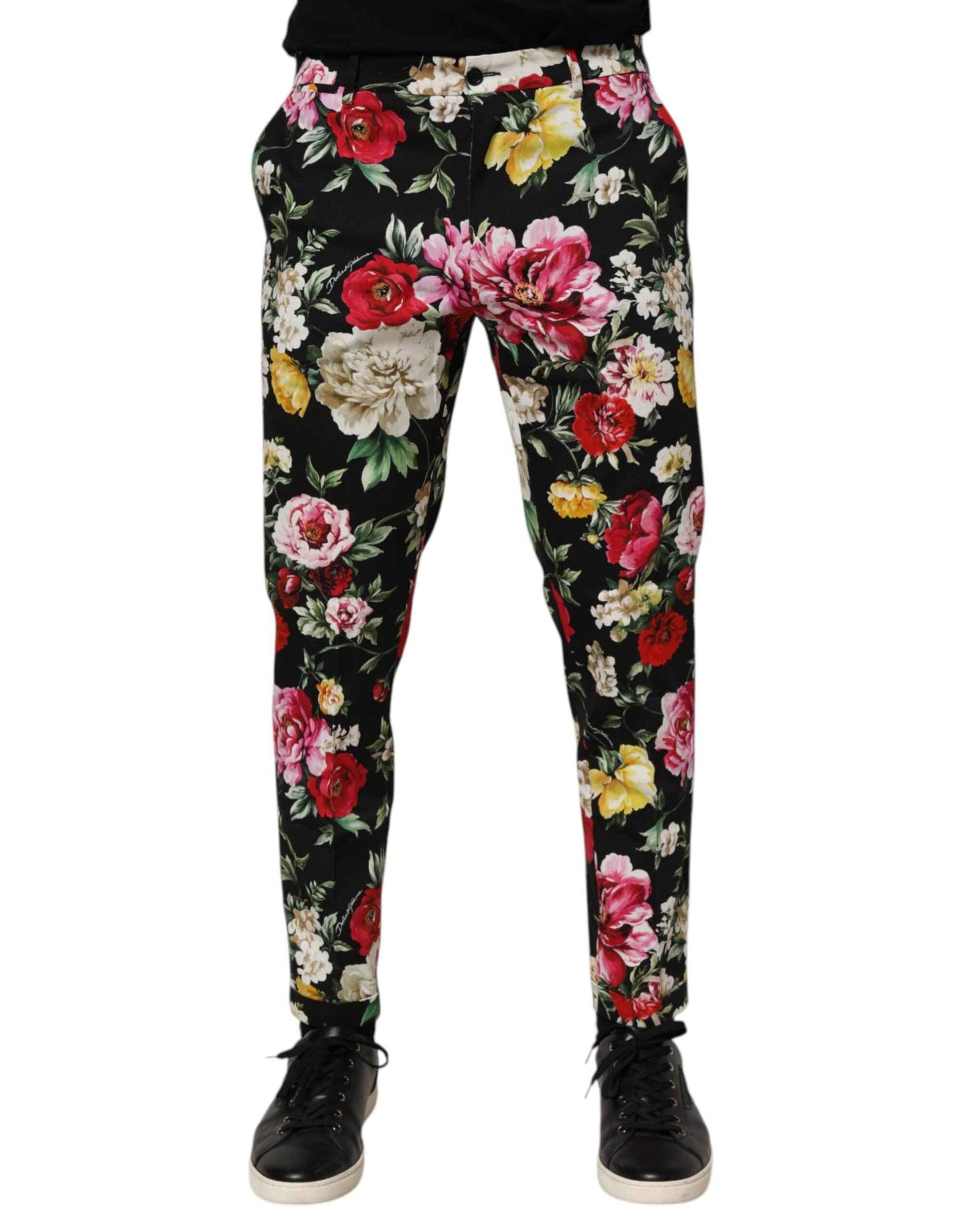 Dolce & Gabbana Black Floral Cotton Dress Formal Trouser Pants by Dolce & Gabbana