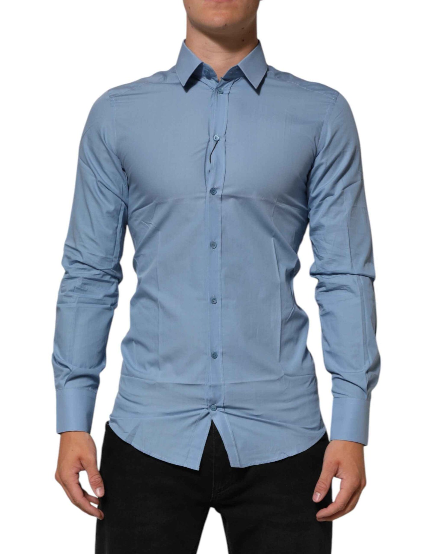 Dolce & Gabbana Blue Cotton Collared GOLD Formal Dress Shirt by Dolce & Gabbana