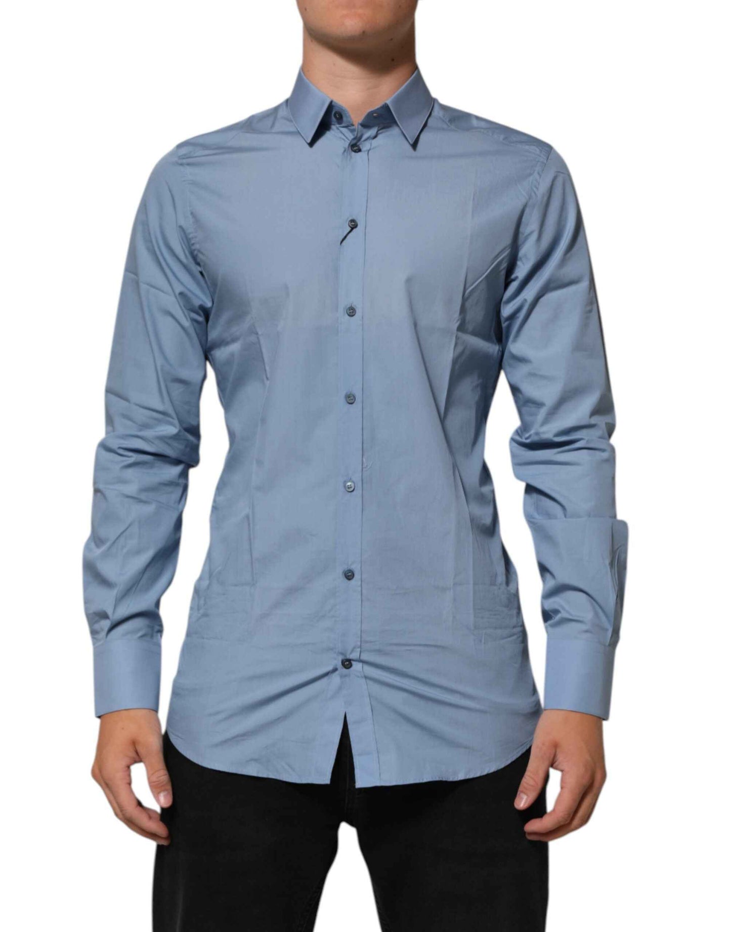 Dolce & Gabbana Blue Cotton Collared GOLD Formal Dress Shirt by Dolce & Gabbana