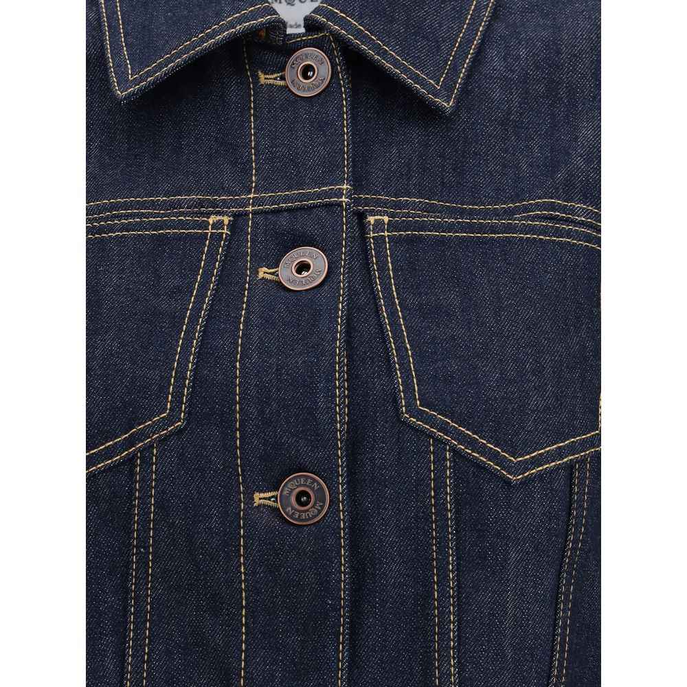 Alexander McQueen Denim Jasje Donkerblauw Puntige Schouders
