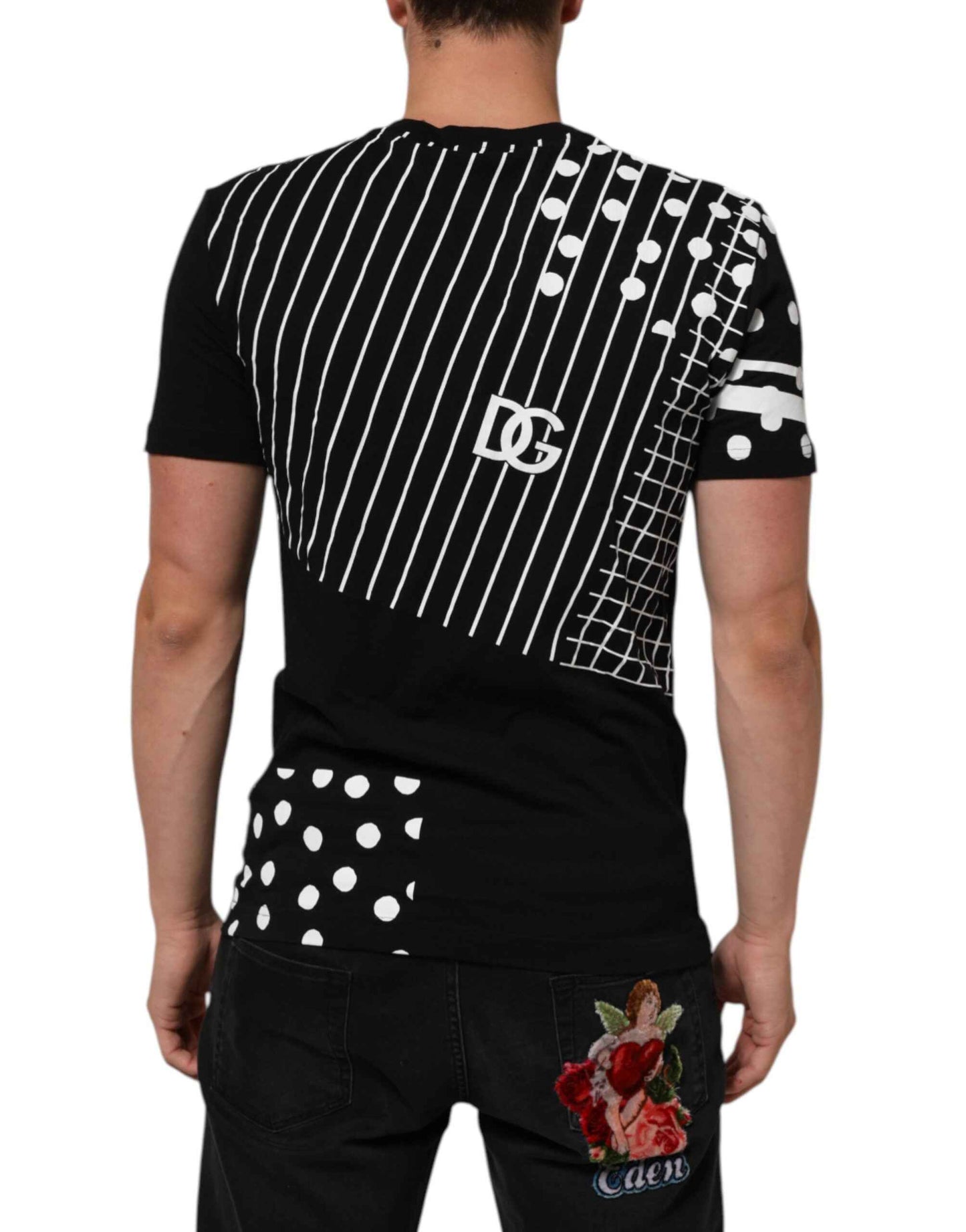 Dolce & Gabbana Black Cotton Polka Dots Round Neck T-shirt